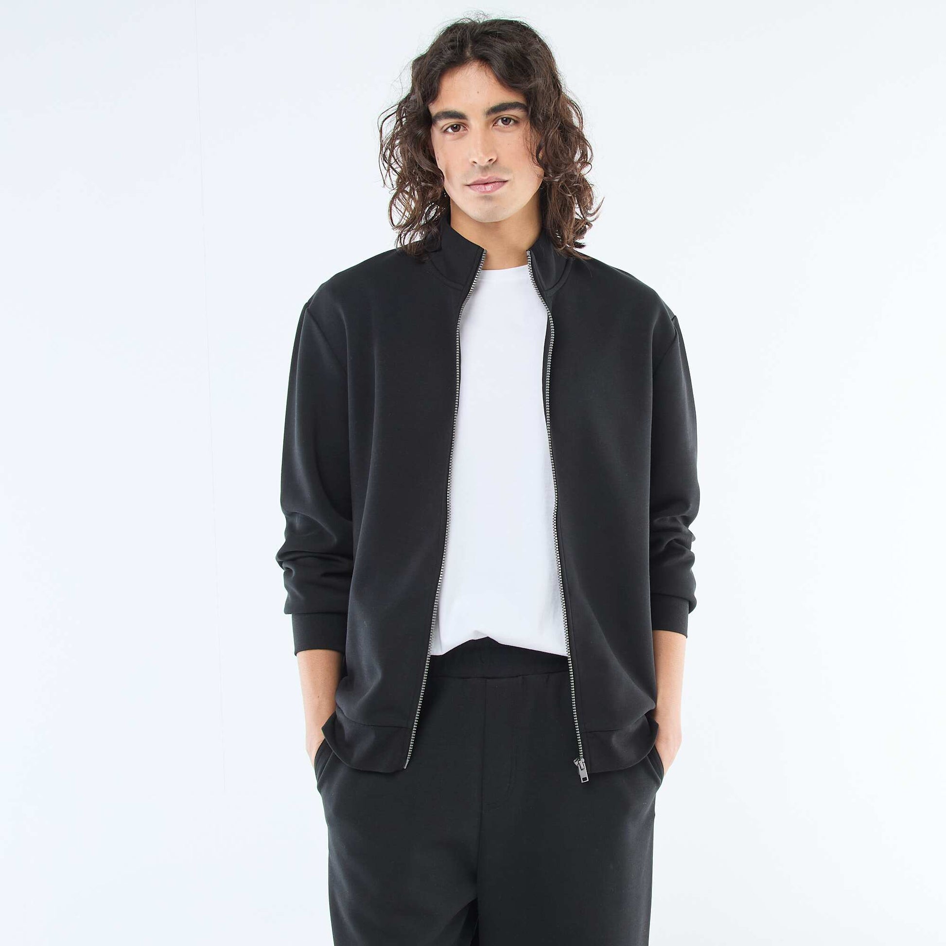 Zip-Up High Neck Sweatshirt BLACK
