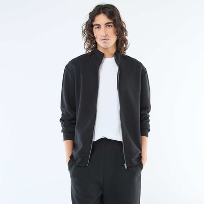 Zip-Up High Neck Sweatshirt BLACK