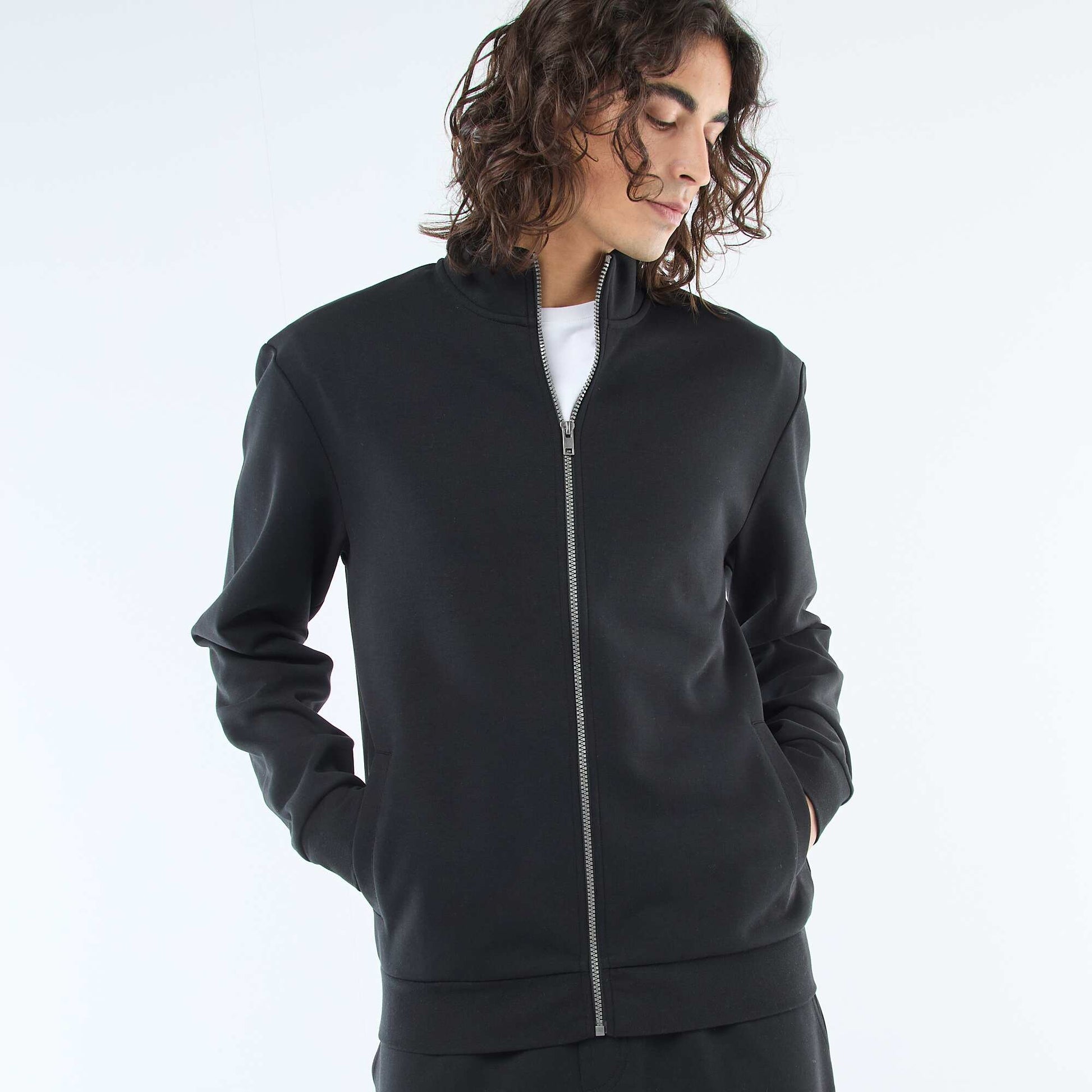 Zip-Up High Neck Sweatshirt BLACK