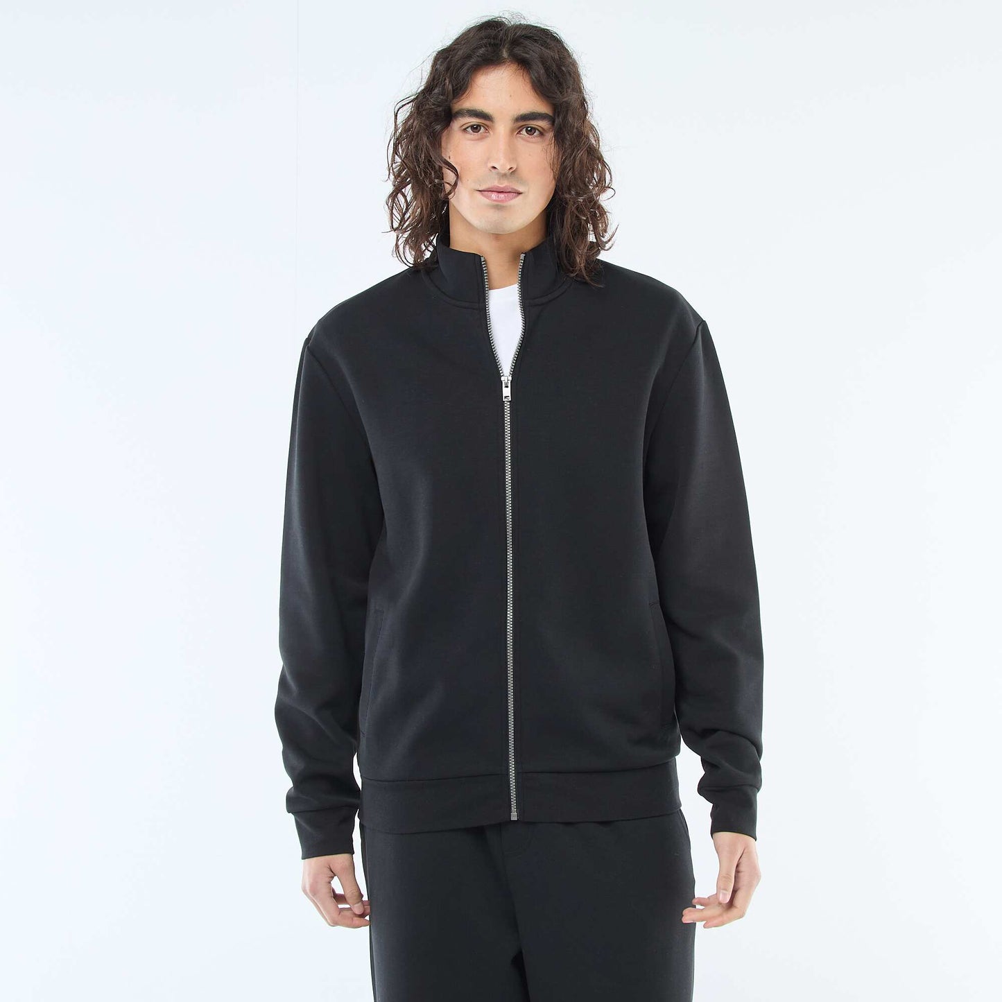 Zip-Up High Neck Sweatshirt BLACK