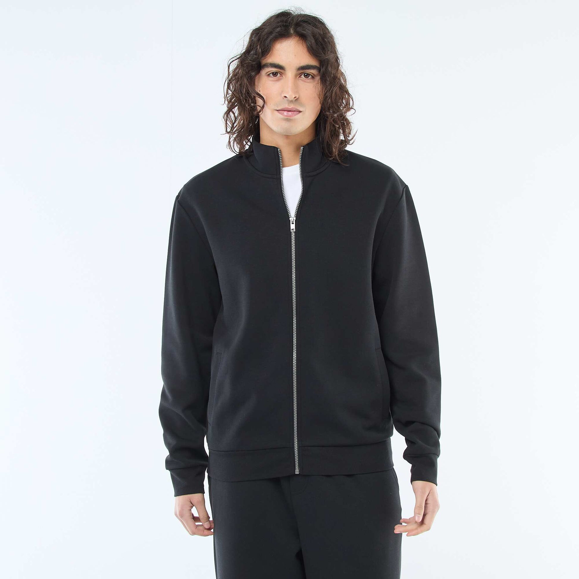 Zip-Up High Neck Sweatshirt BLACK