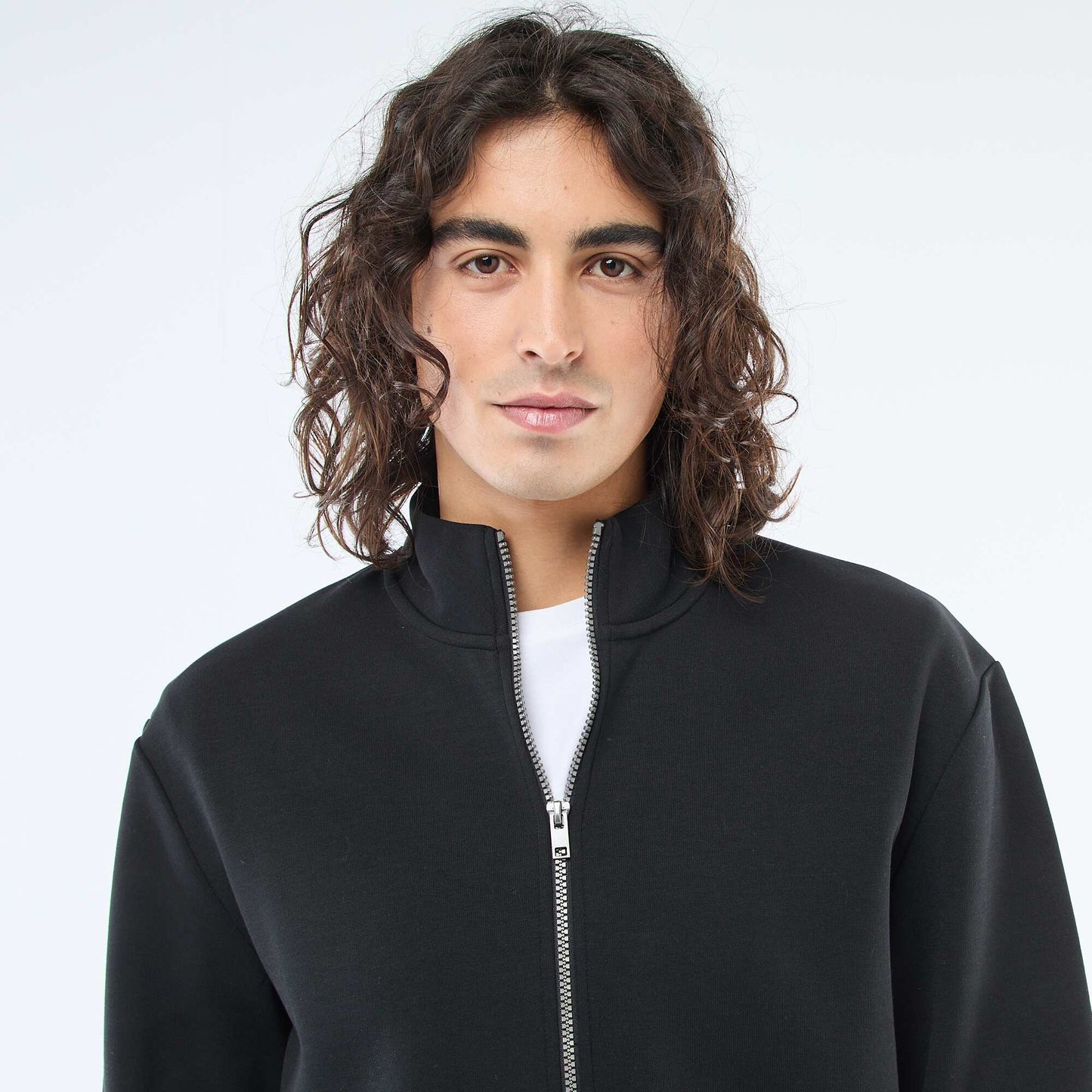 Zip-Up High Neck Sweatshirt BLACK