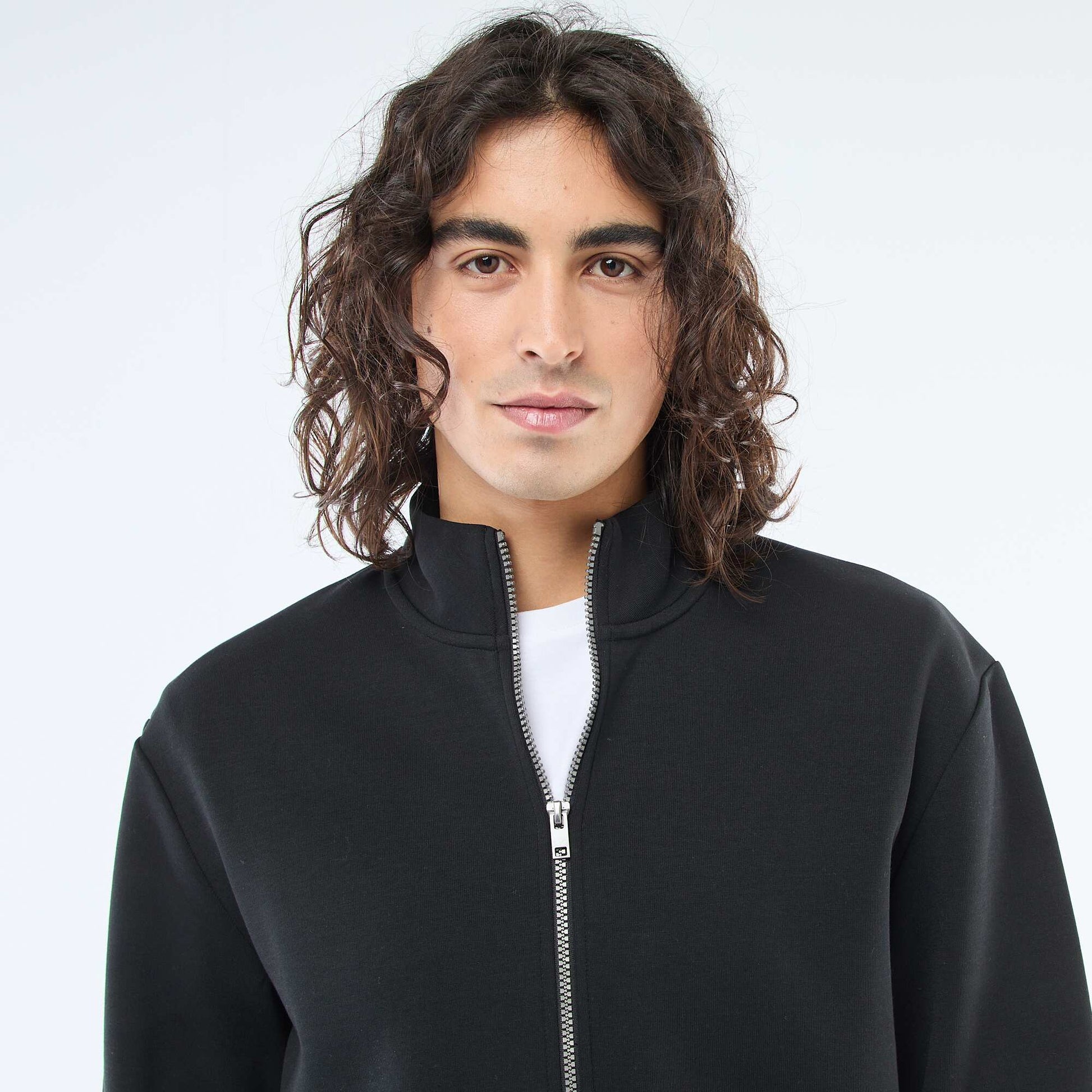 Zip-Up High Neck Sweatshirt BLACK