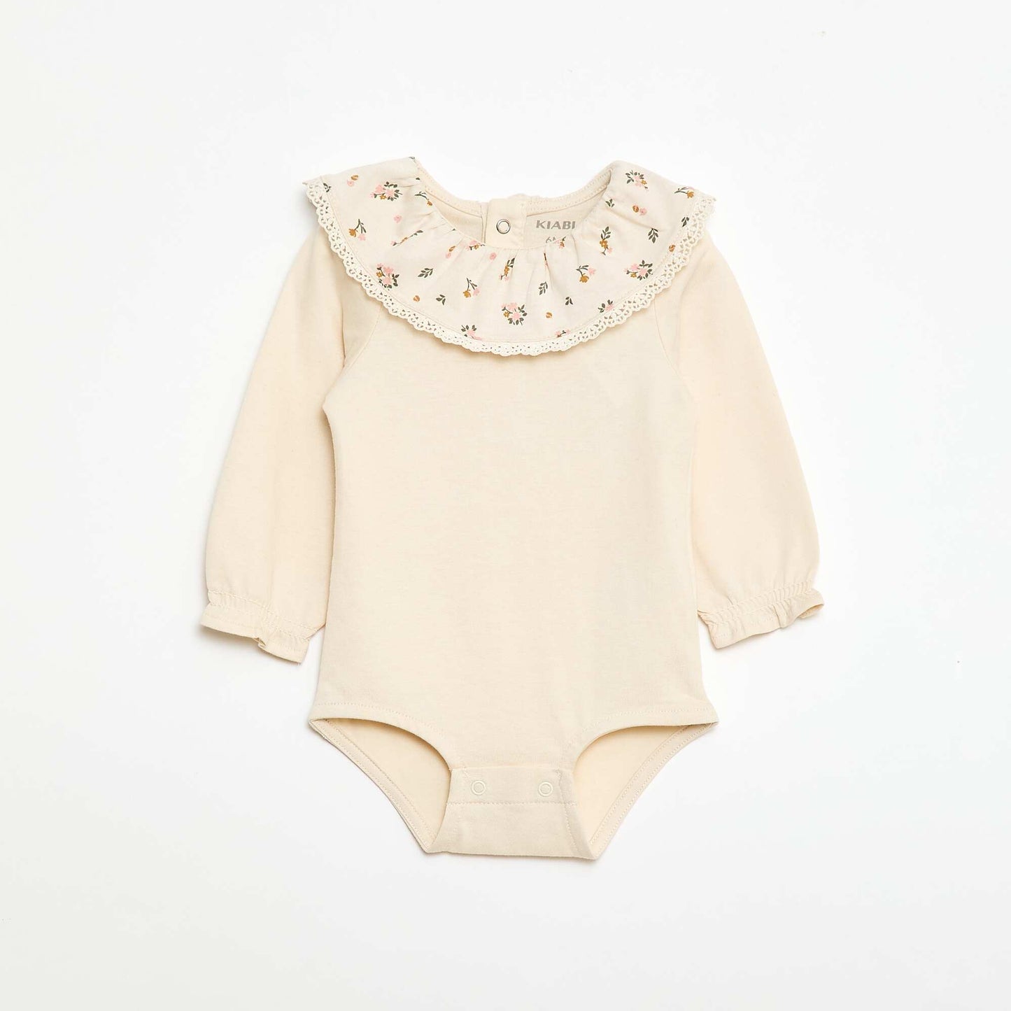Plain Bodysuit with Printed Peter Pan Collar WHITE