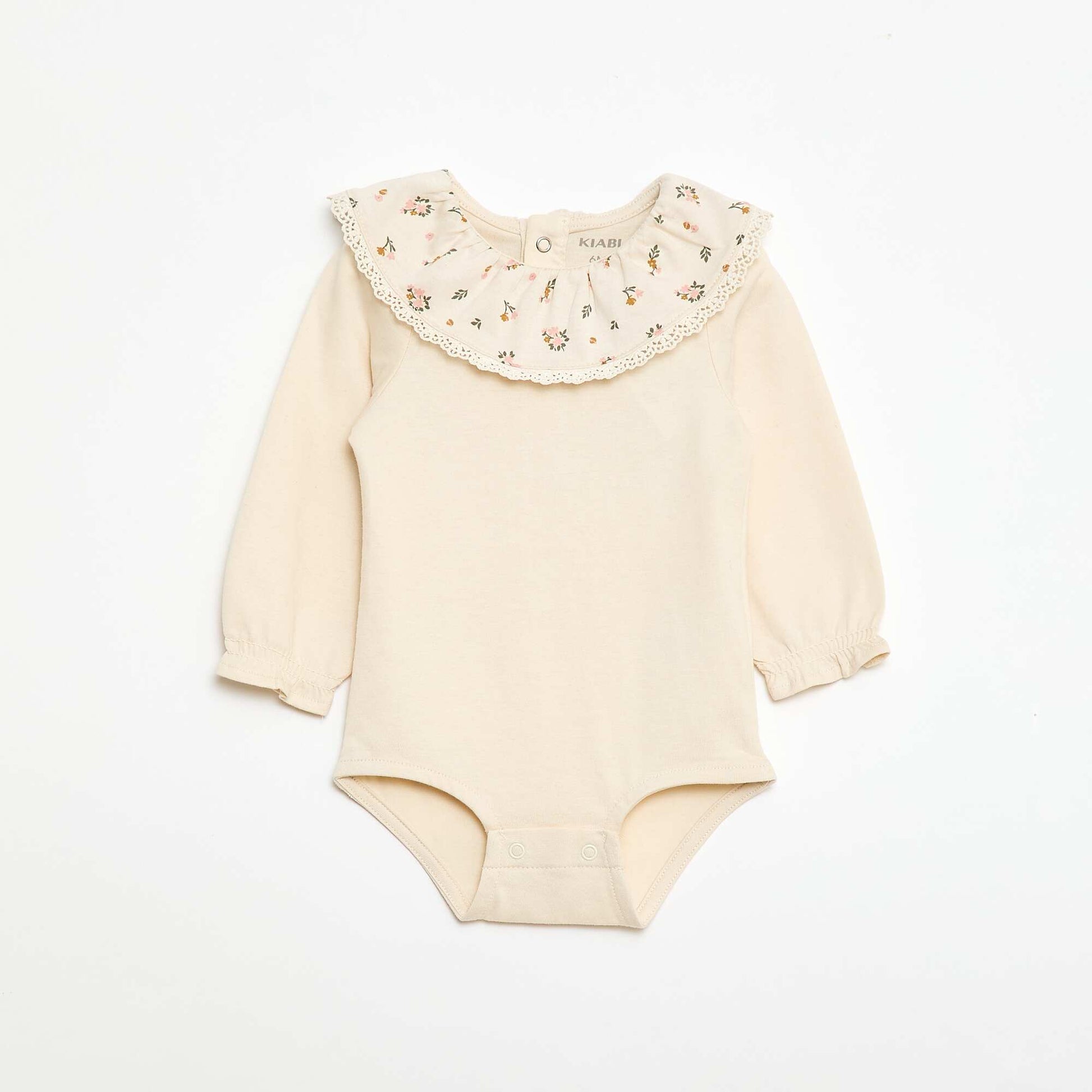 Plain Bodysuit with Printed Peter Pan Collar WHITE