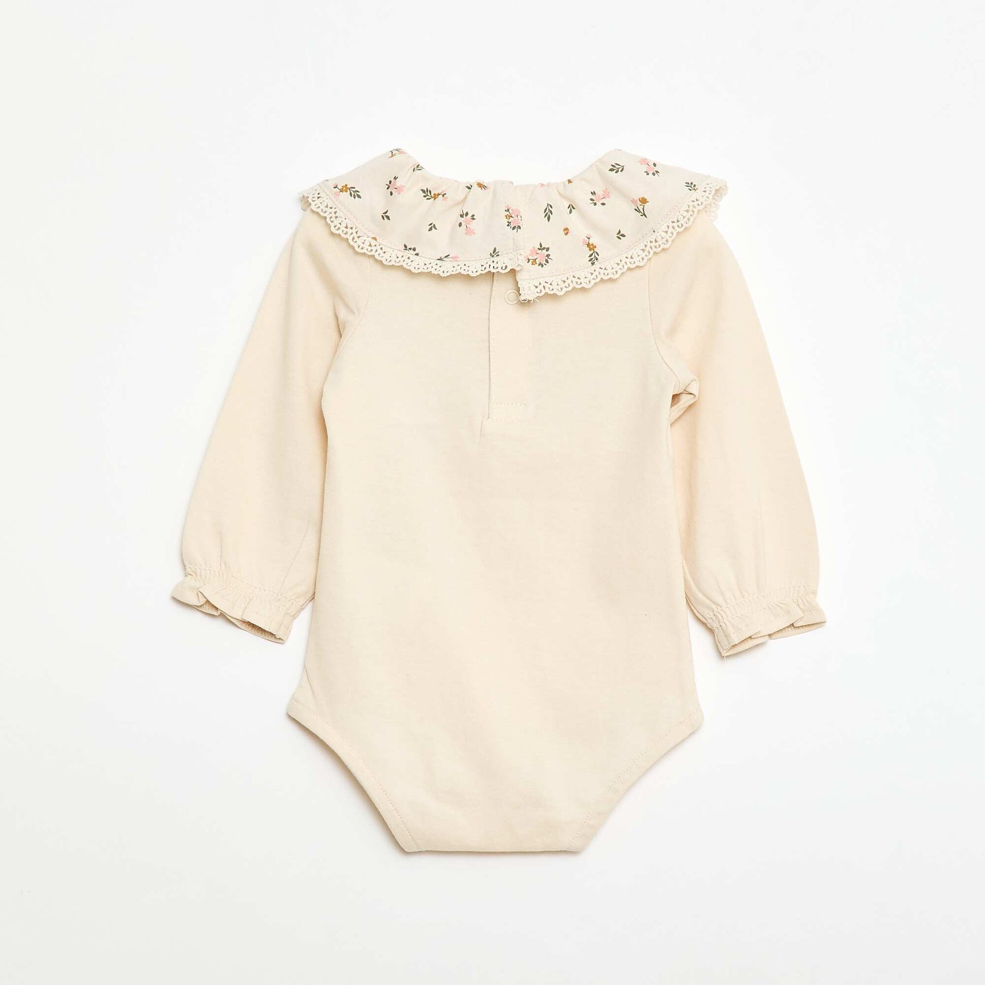 Plain Bodysuit with Printed Peter Pan Collar WHITE