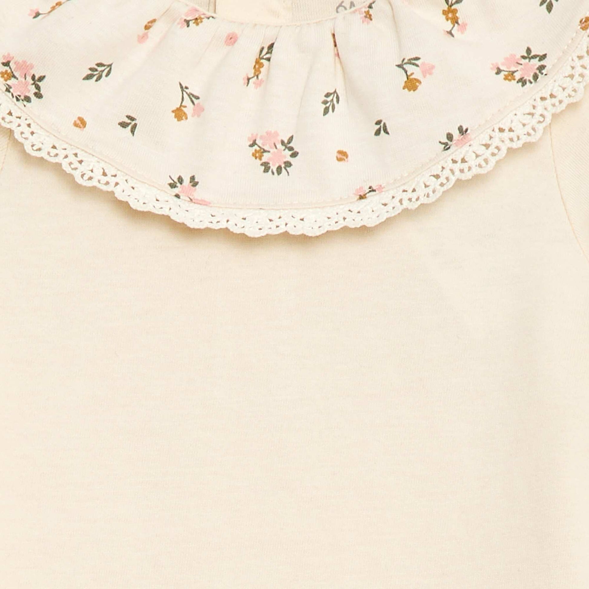 Plain Bodysuit with Printed Peter Pan Collar WHITE