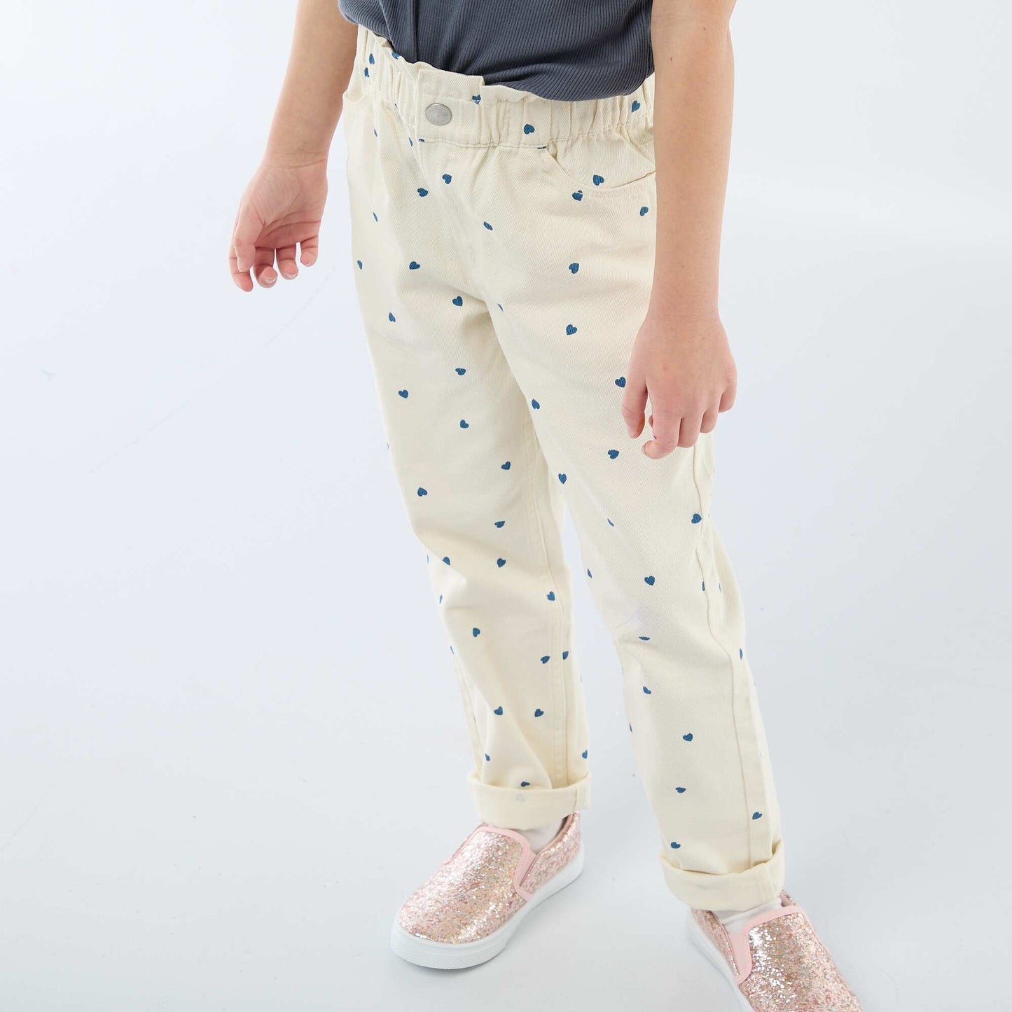 Mom Fit Denim Pants with Print WHITE