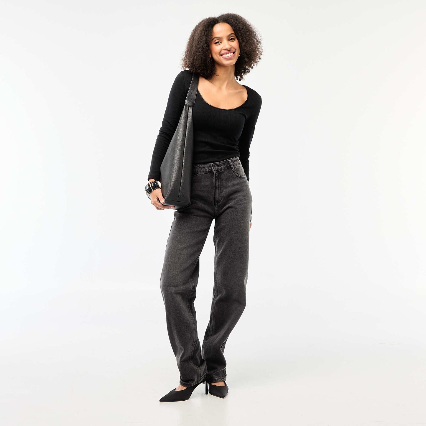 Pointelle Long-Sleeve T-Shirt BLACK