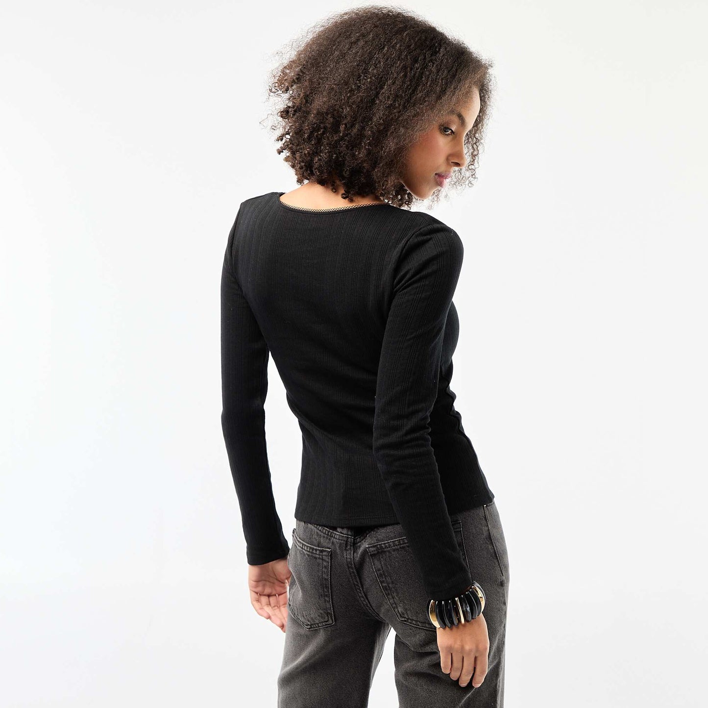 Pointelle Long-Sleeve T-Shirt BLACK