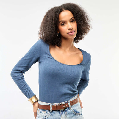 Pointelle Long-Sleeve T-Shirt BLUE