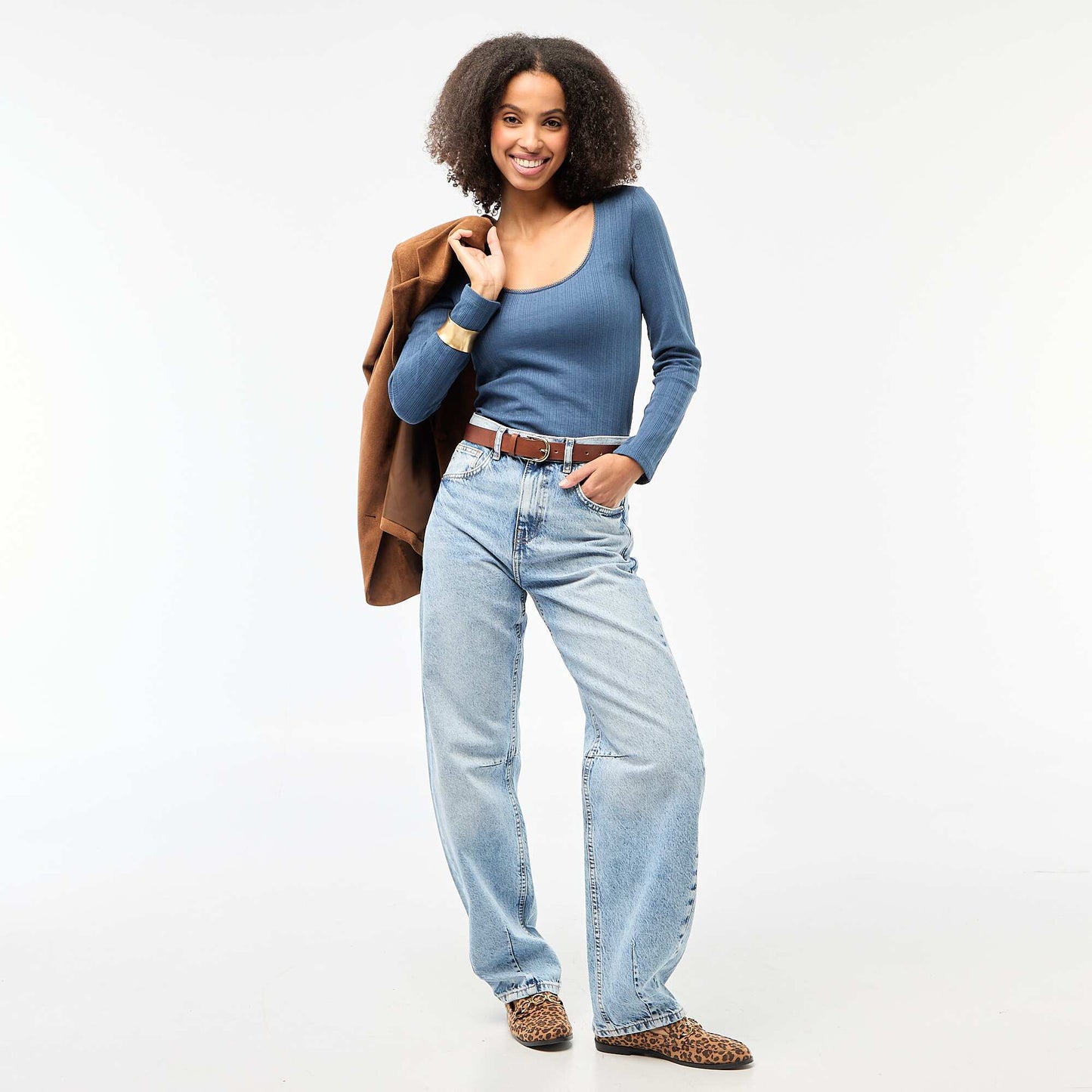 Pointelle Long-Sleeve T-Shirt BLUE