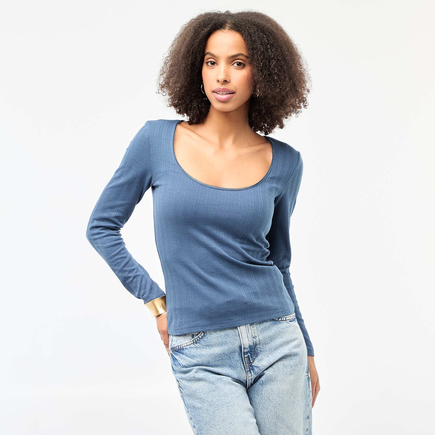 Pointelle Long-Sleeve T-Shirt BLUE