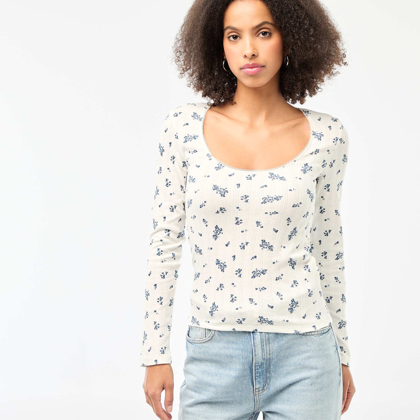 Pointelle Long-Sleeve T-Shirt WHITE