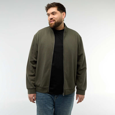 Cotton Zip-Up High Neck Sweatshirt KHAKI
