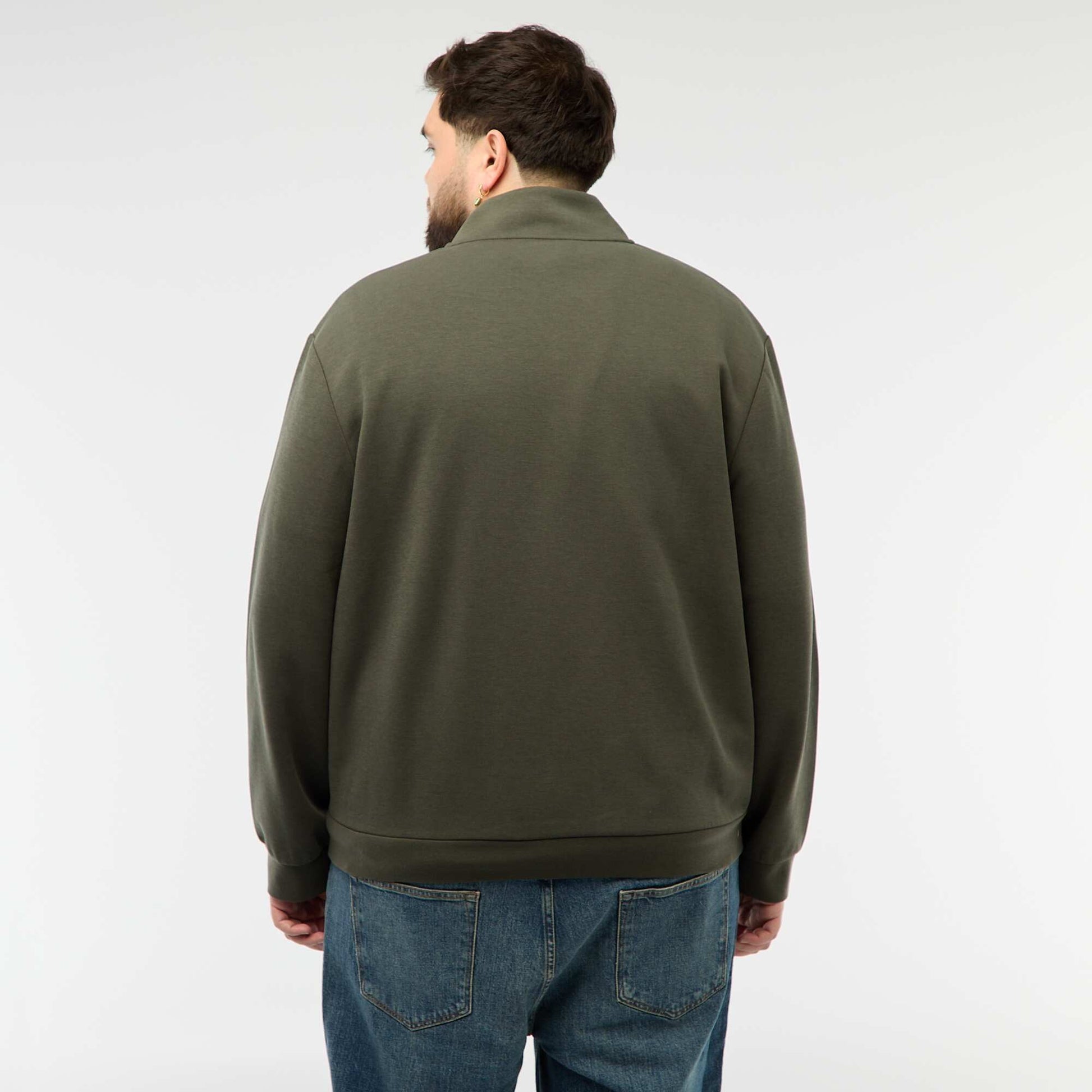 Cotton Zip-Up High Neck Sweatshirt KHAKI