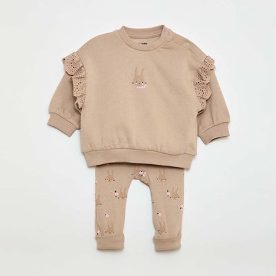Frilled Sweatshirt & Joggers Set - 2 Piece BEIGE