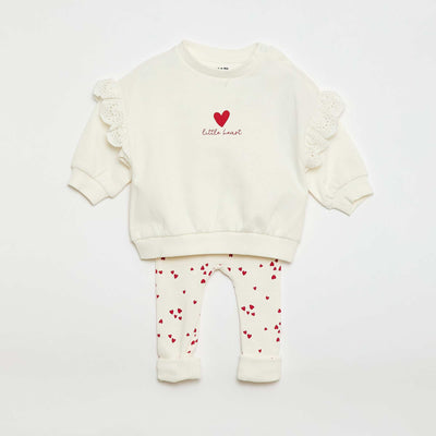Ruffled Sweatshirt & Joggers Set - 2 Piece BEIGE