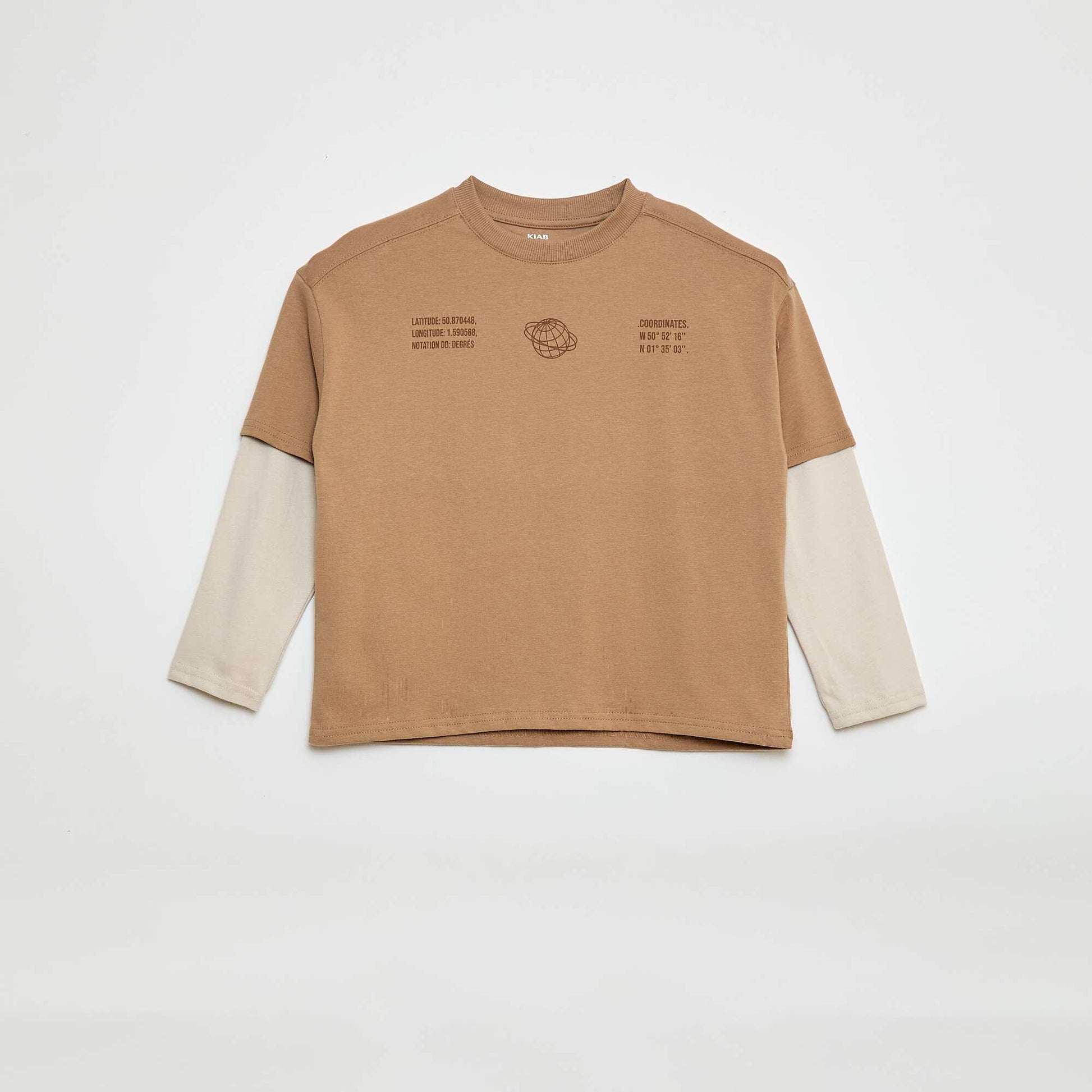 2-in-1 Effect Long-Sleeved T-Shirt BEIGE