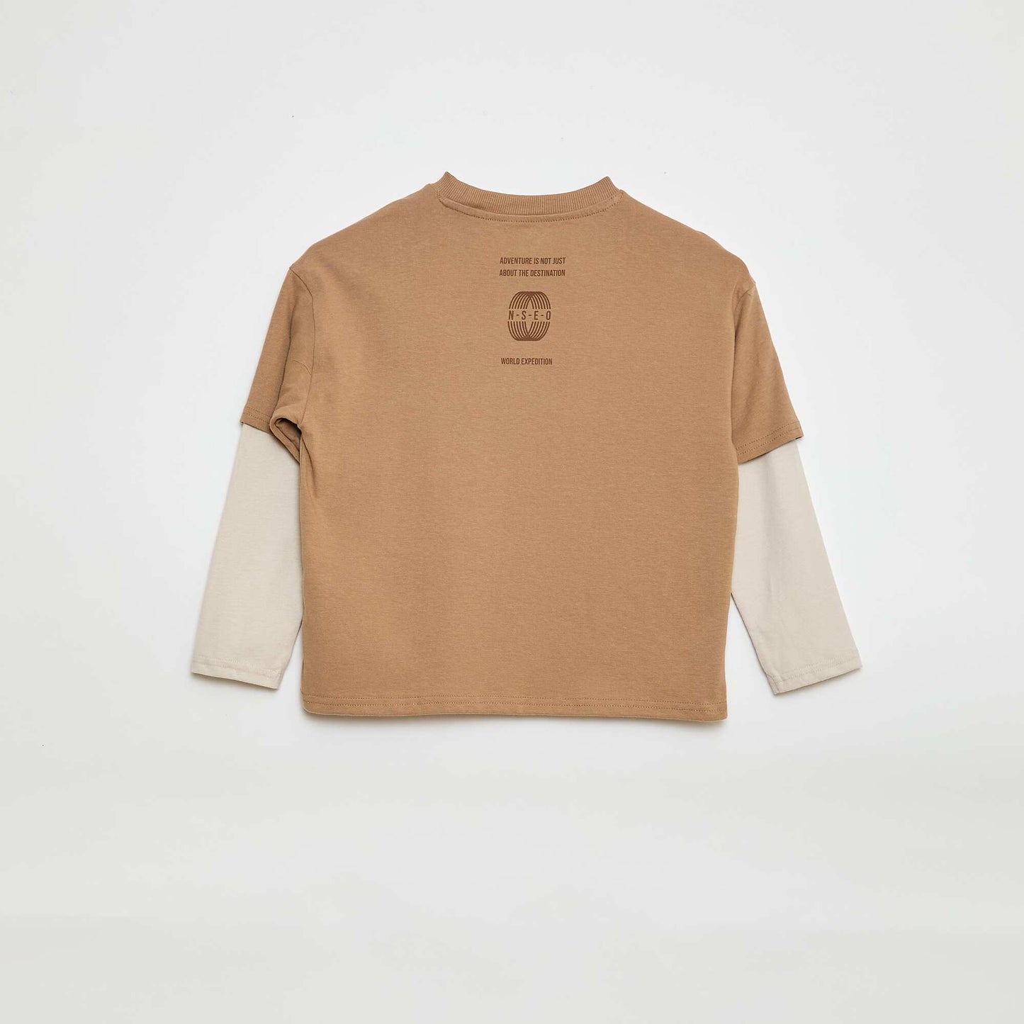 2-in-1 Effect Long-Sleeved T-Shirt BEIGE