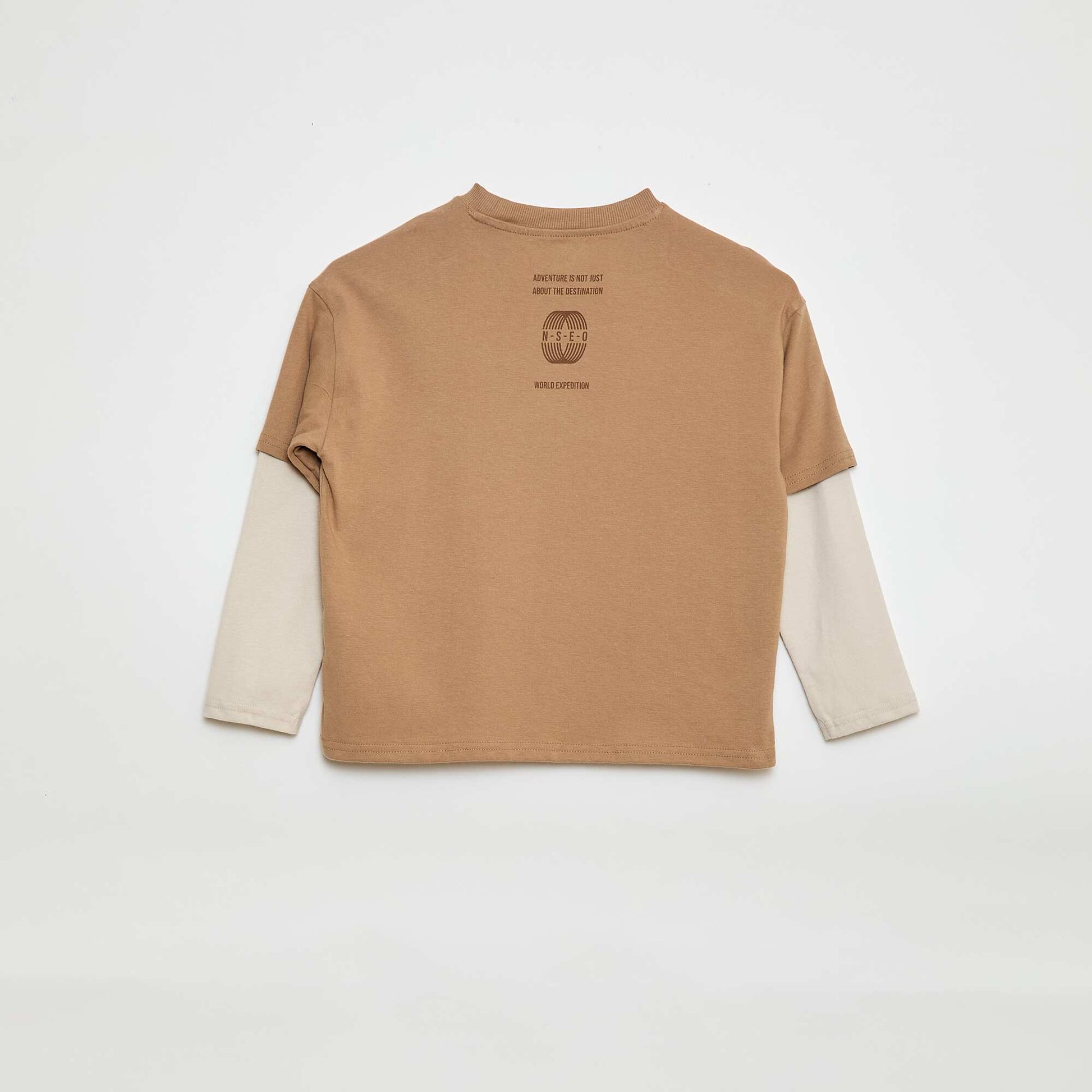 2-in-1 Effect Long-Sleeved T-Shirt BEIGE