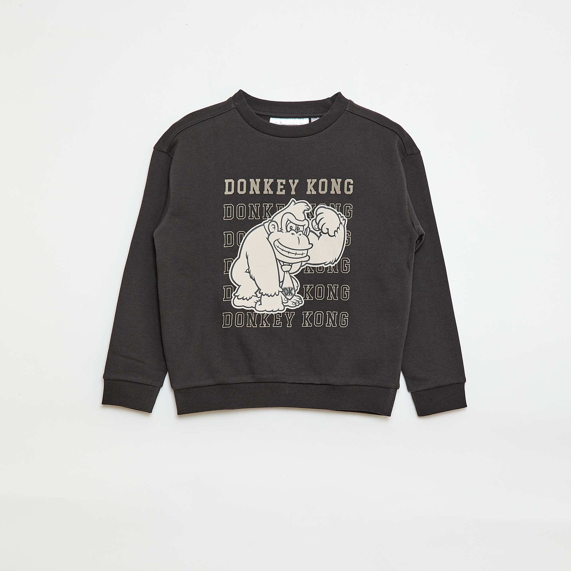 Brushed Fleece 'Donkey Kong' Print Sweatshirt GREY