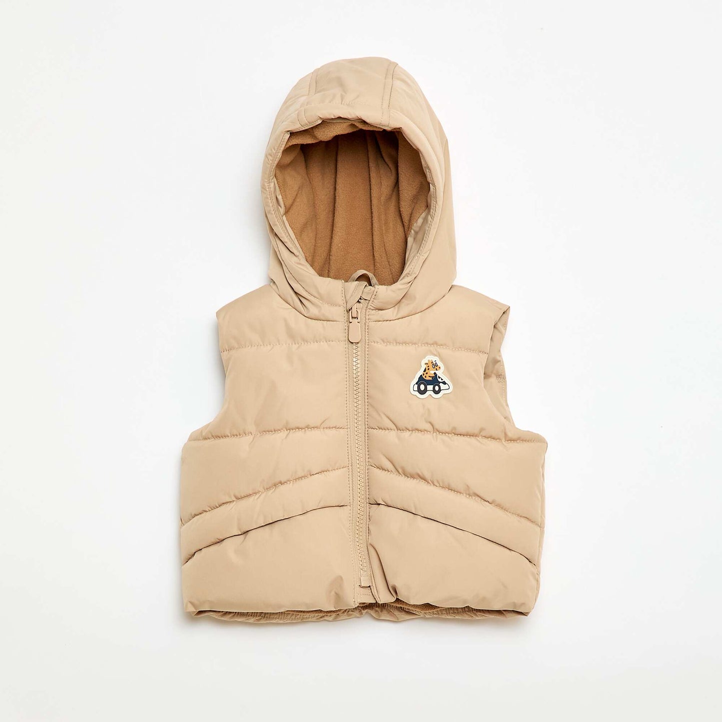 Sleeveless Padded Hooded Puffer Vest BEIGE