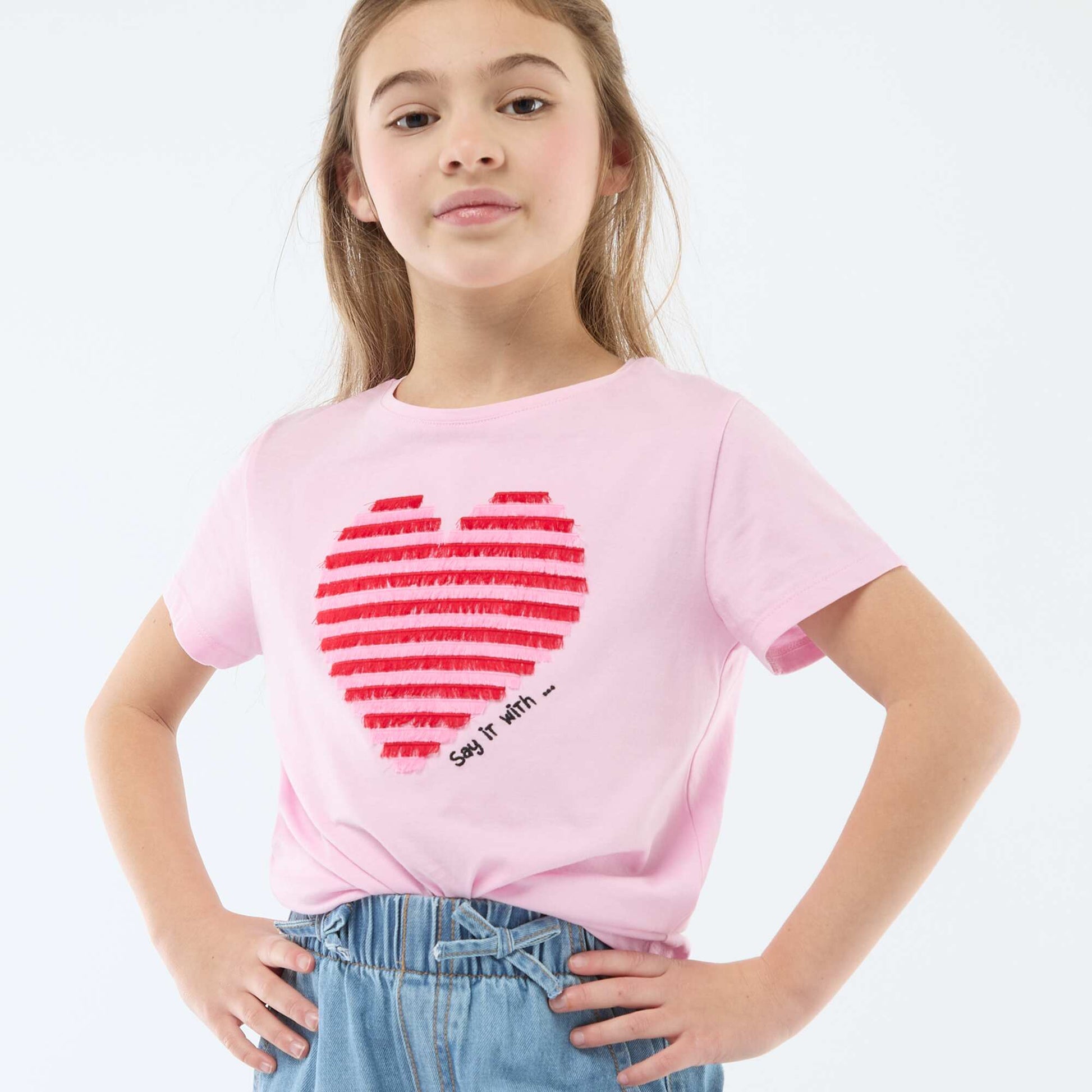 Short-sleeved T-shirt with sequin design PINK