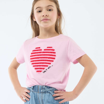 Short-sleeved T-shirt with sequin design PINK