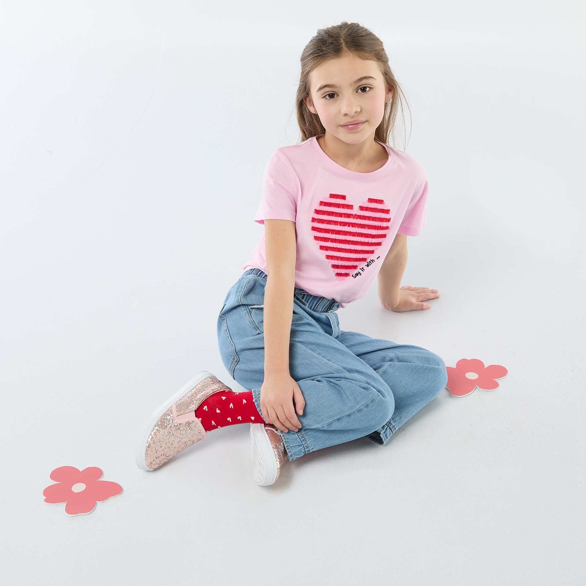 Short-sleeved T-shirt with sequin design PINK