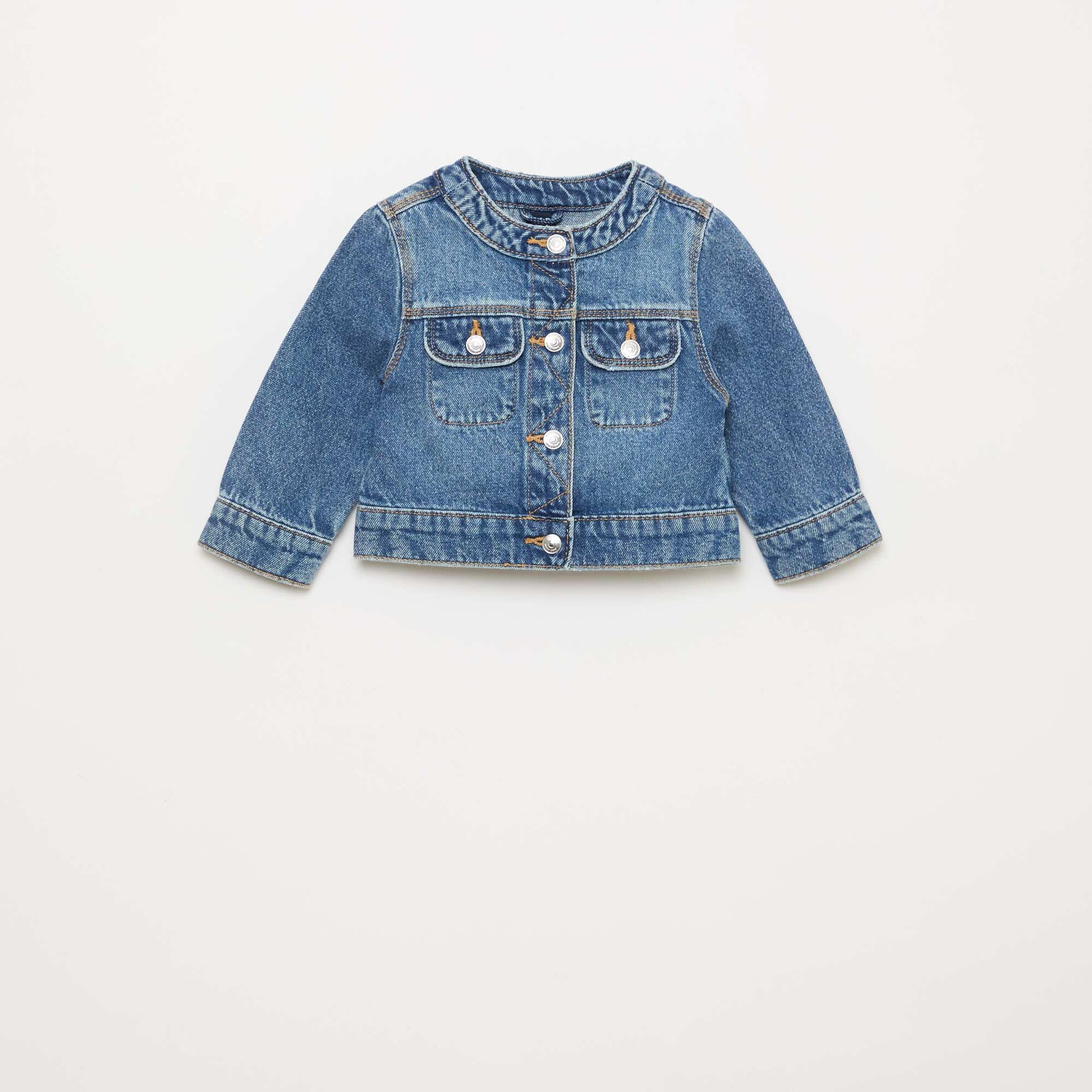 Round Neck Denim Jacket BLUE