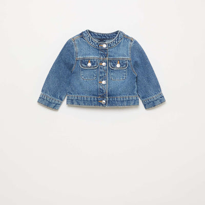 Round Neck Denim Jacket BLUE