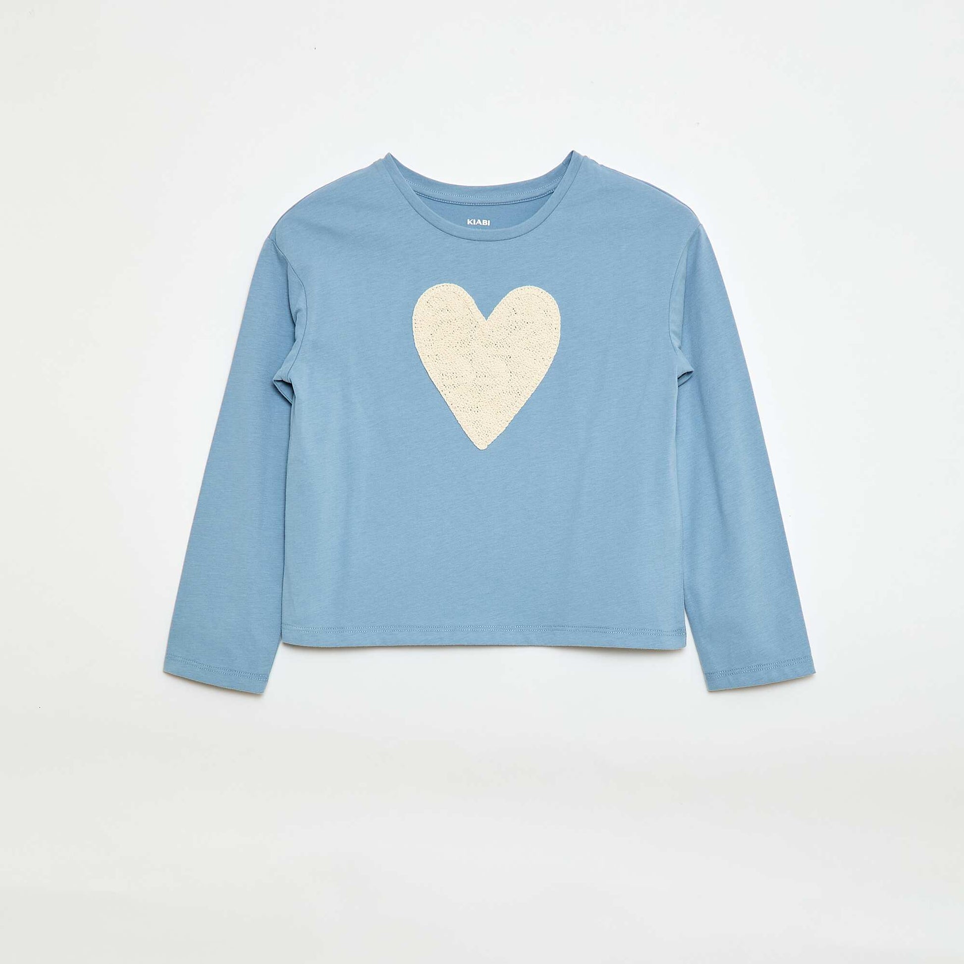 Long-sleeved T-shirt with embroidered design on the front BLUE