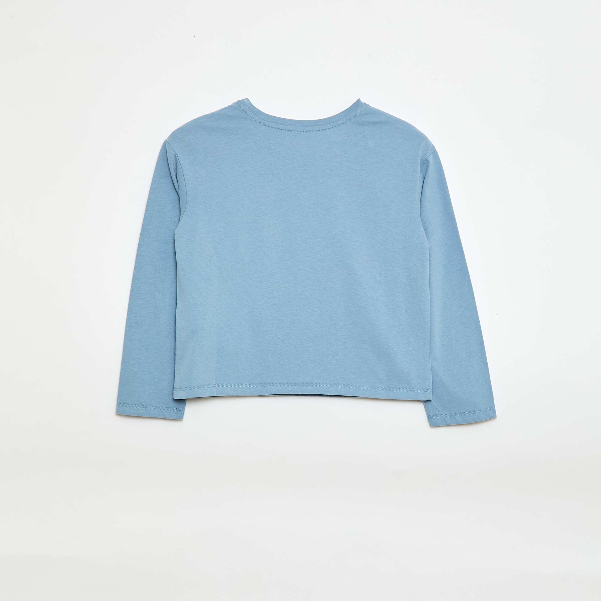 Long-sleeved T-shirt with embroidered design on the front BLUE