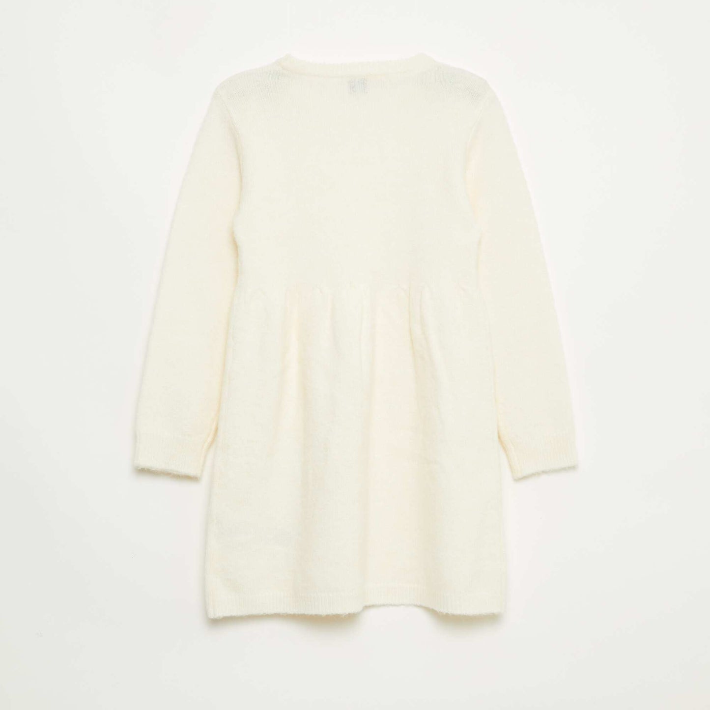 Knit Dress with Openwork Knit and Ruffles WHITE