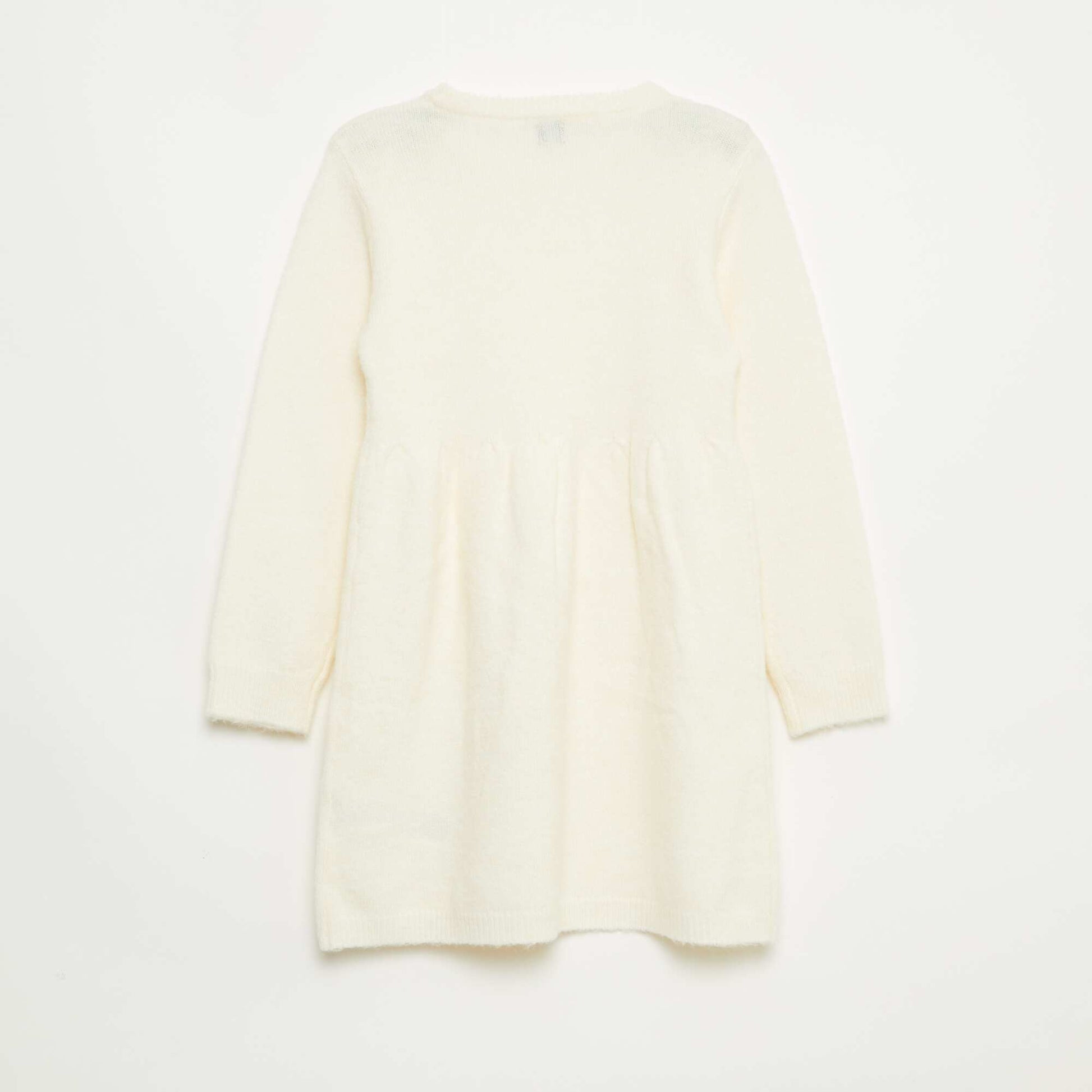 Knit Dress with Openwork Knit and Ruffles WHITE