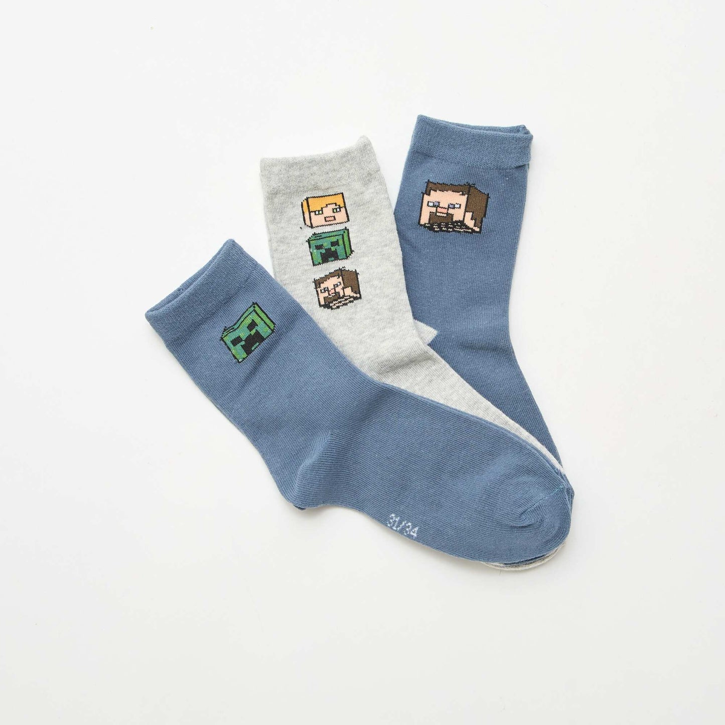 Pack of 3 'Minecraft' Mid-Calf Socks GREY