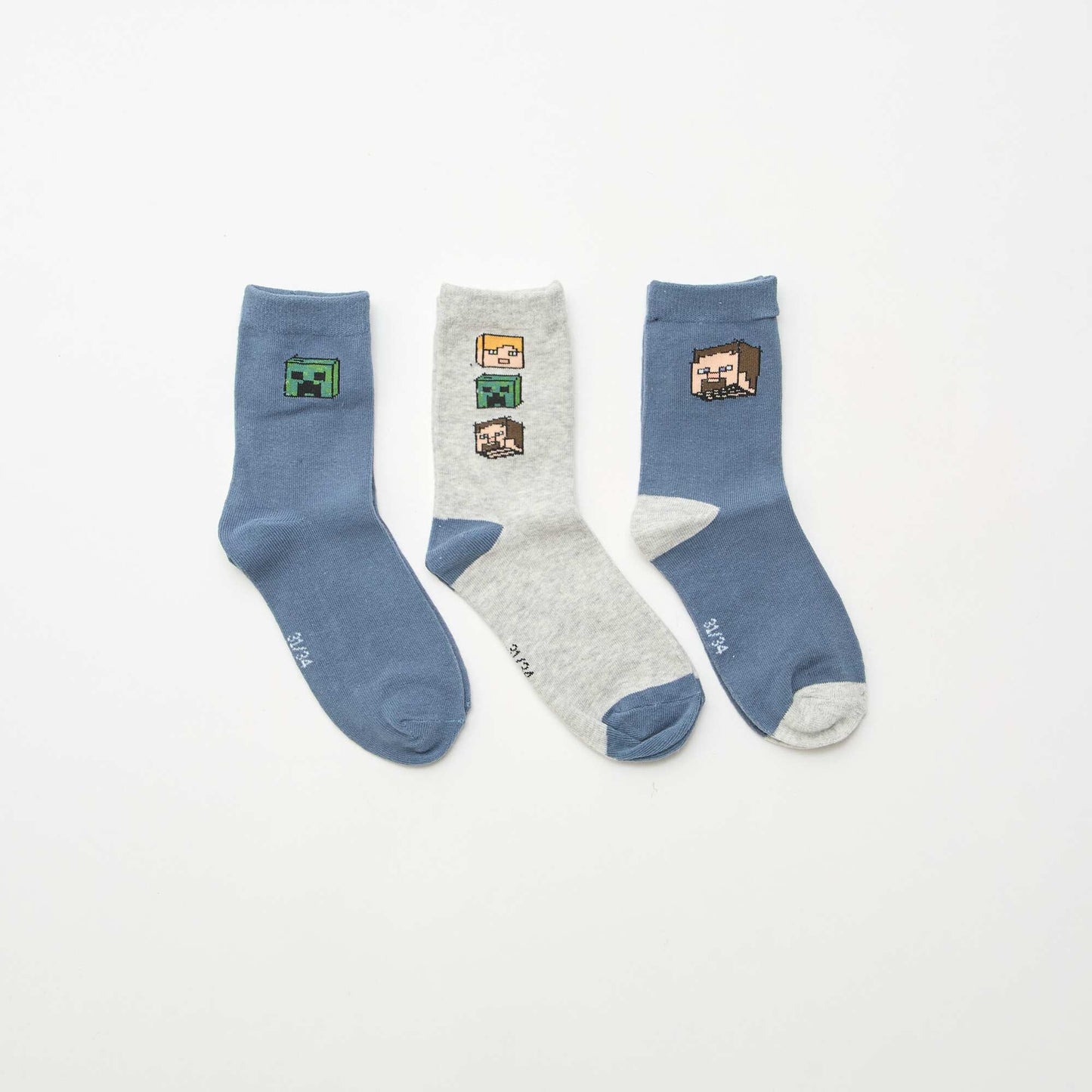 Pack of 3 'Minecraft' Mid-Calf Socks GREY