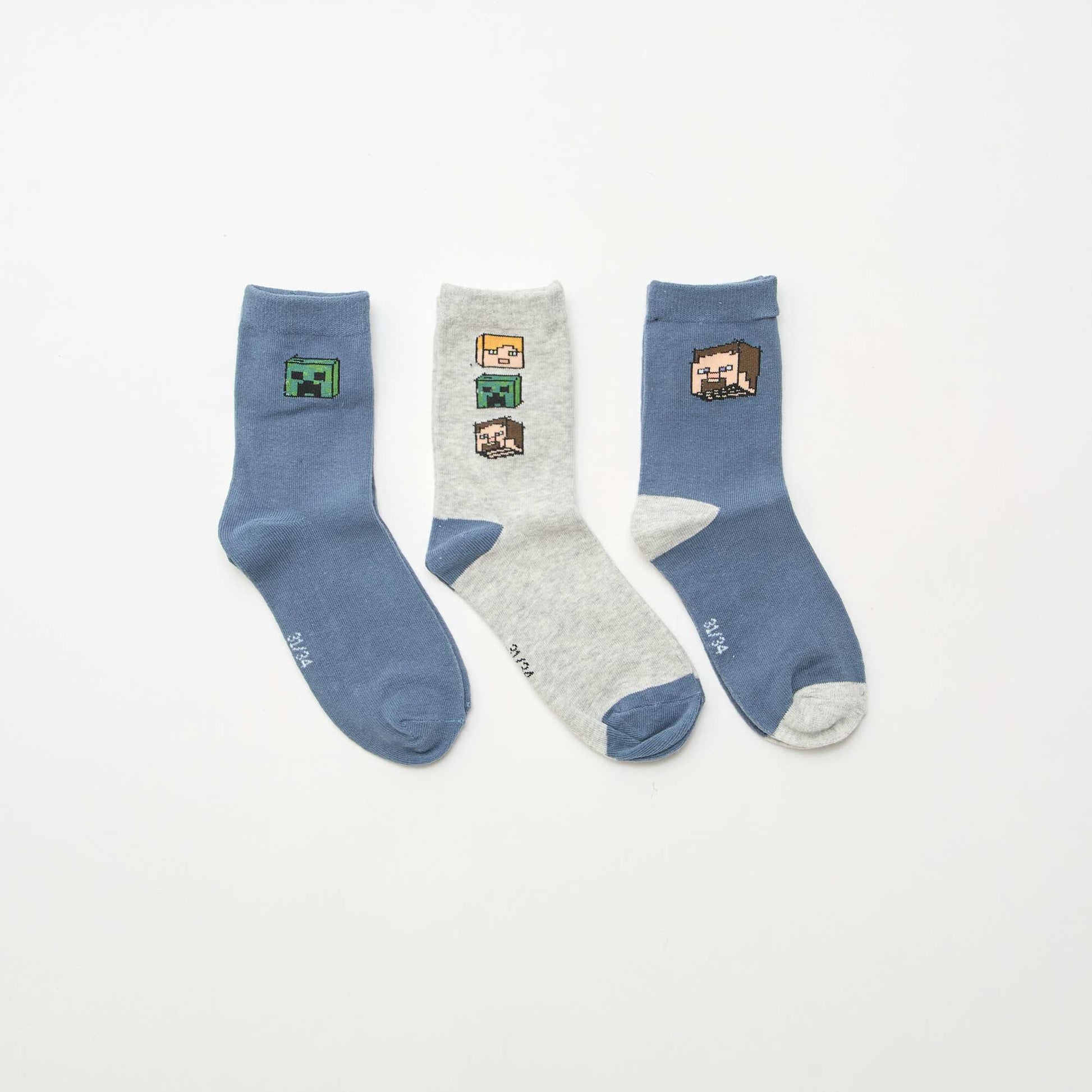 Pack of 3 'Minecraft' Mid-Calf Socks GREY