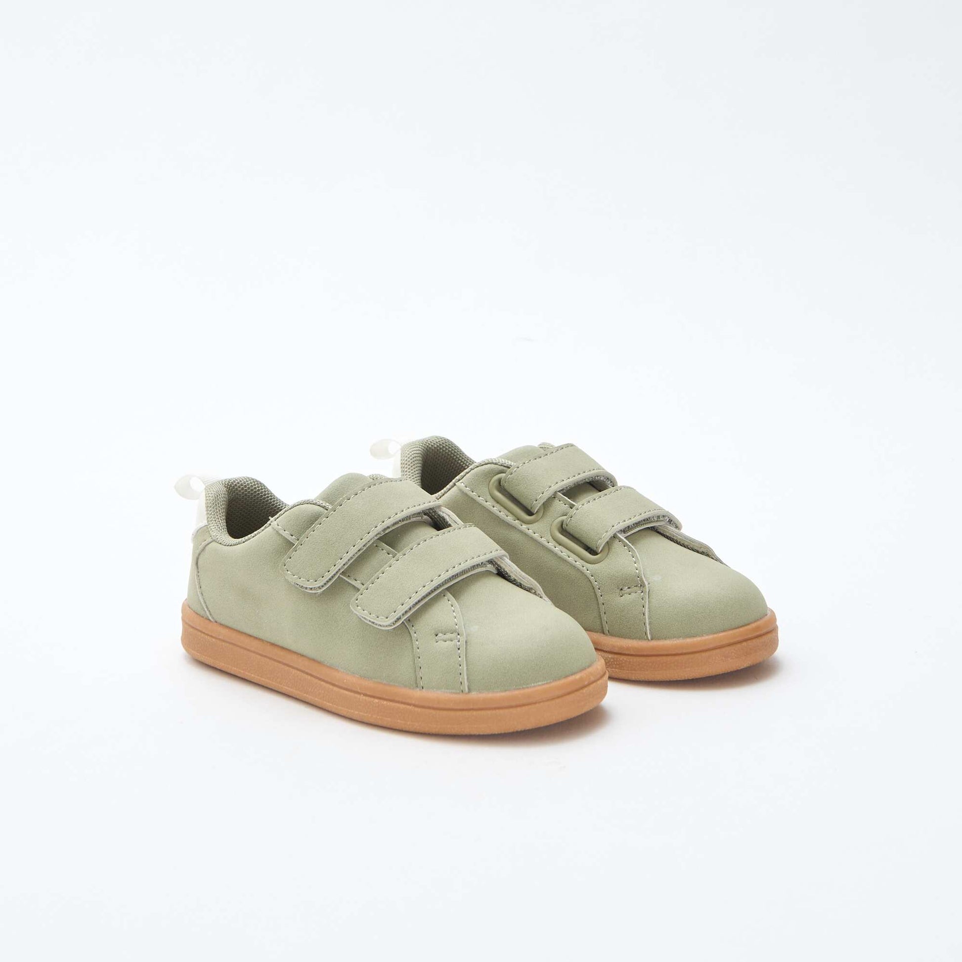 Two-Tone Suede-Effect Low-Top Sneakers with Hook-and-Loop Fastening GREEN