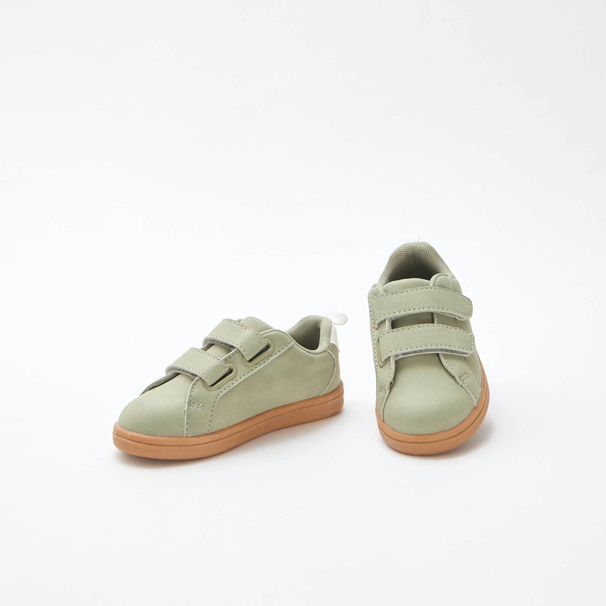 Two-Tone Suede-Effect Low-Top Sneakers with Hook-and-Loop Fastening GREEN