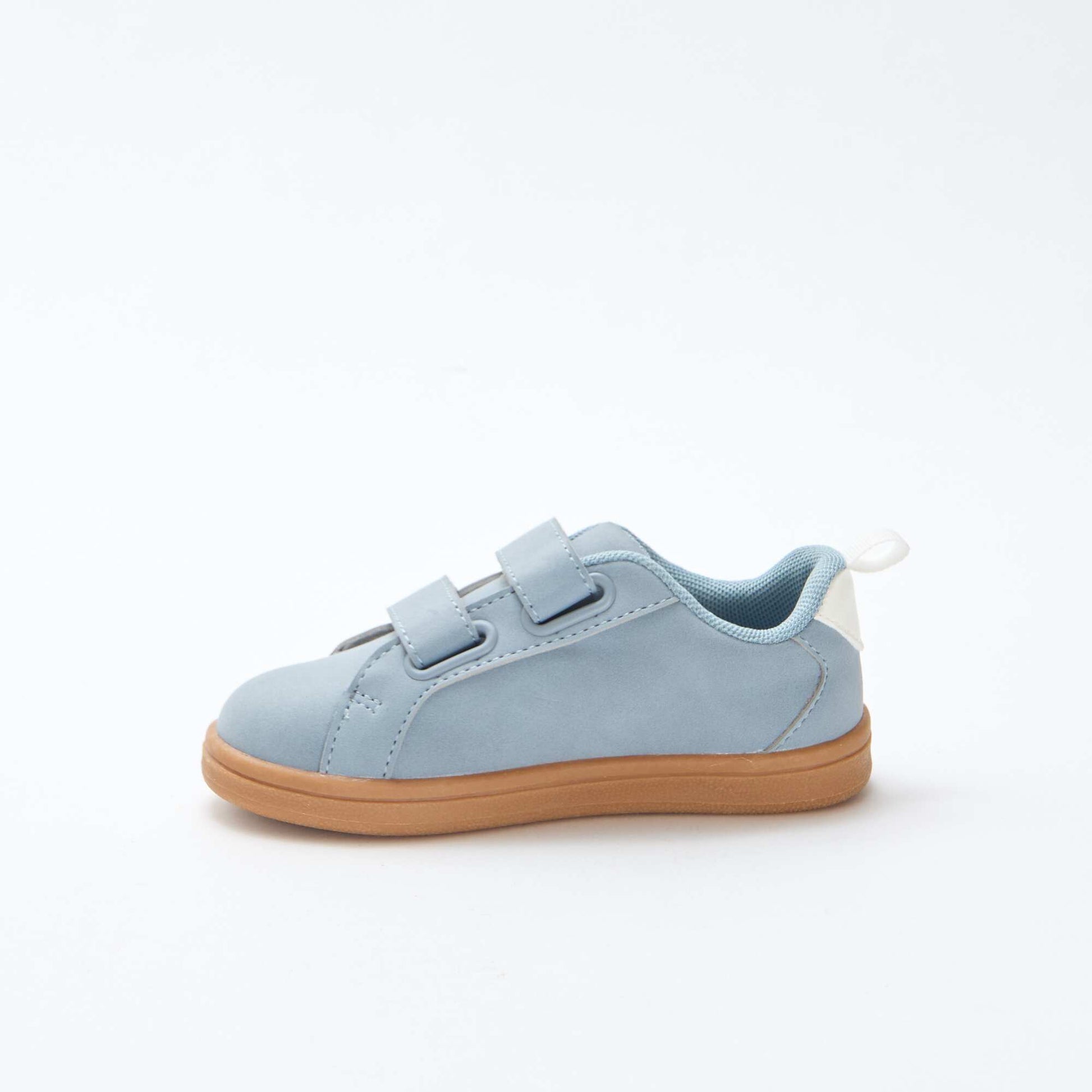 Two-Tone Suedette Low-Top Sneakers with Hook-and-Loop Fastening BLUE