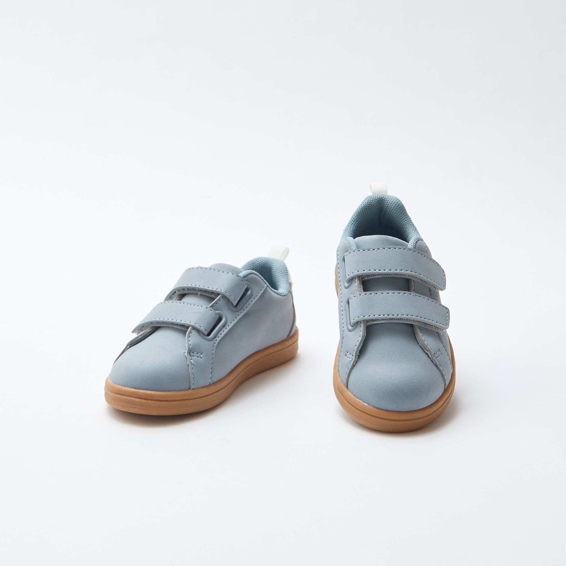 Two-Tone Suedette Low-Top Sneakers with Hook-and-Loop Fastening BLUE