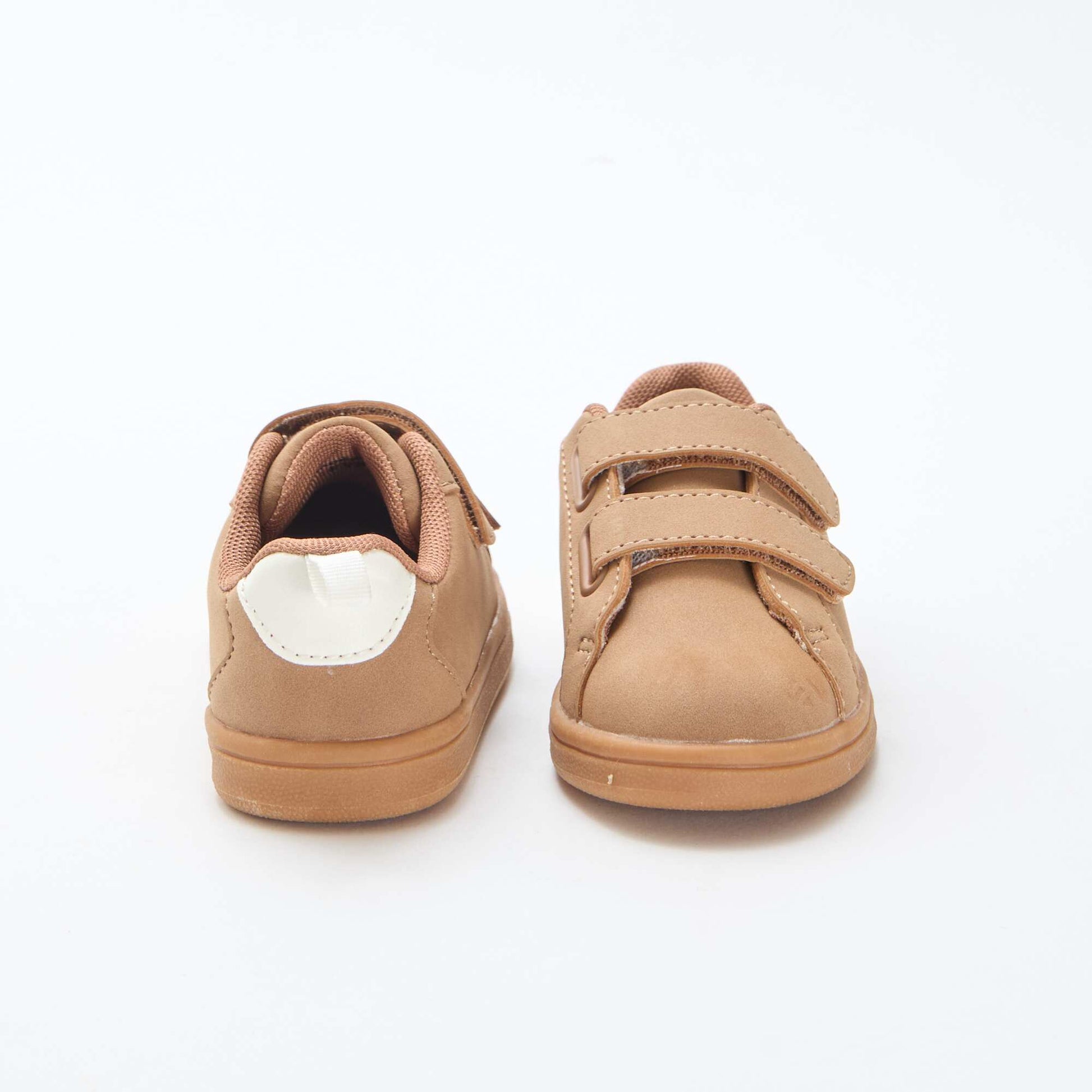 Two-Tone Suede-Effect Low-Top Sneakers with Hook-and-Loop Fastening BROWN