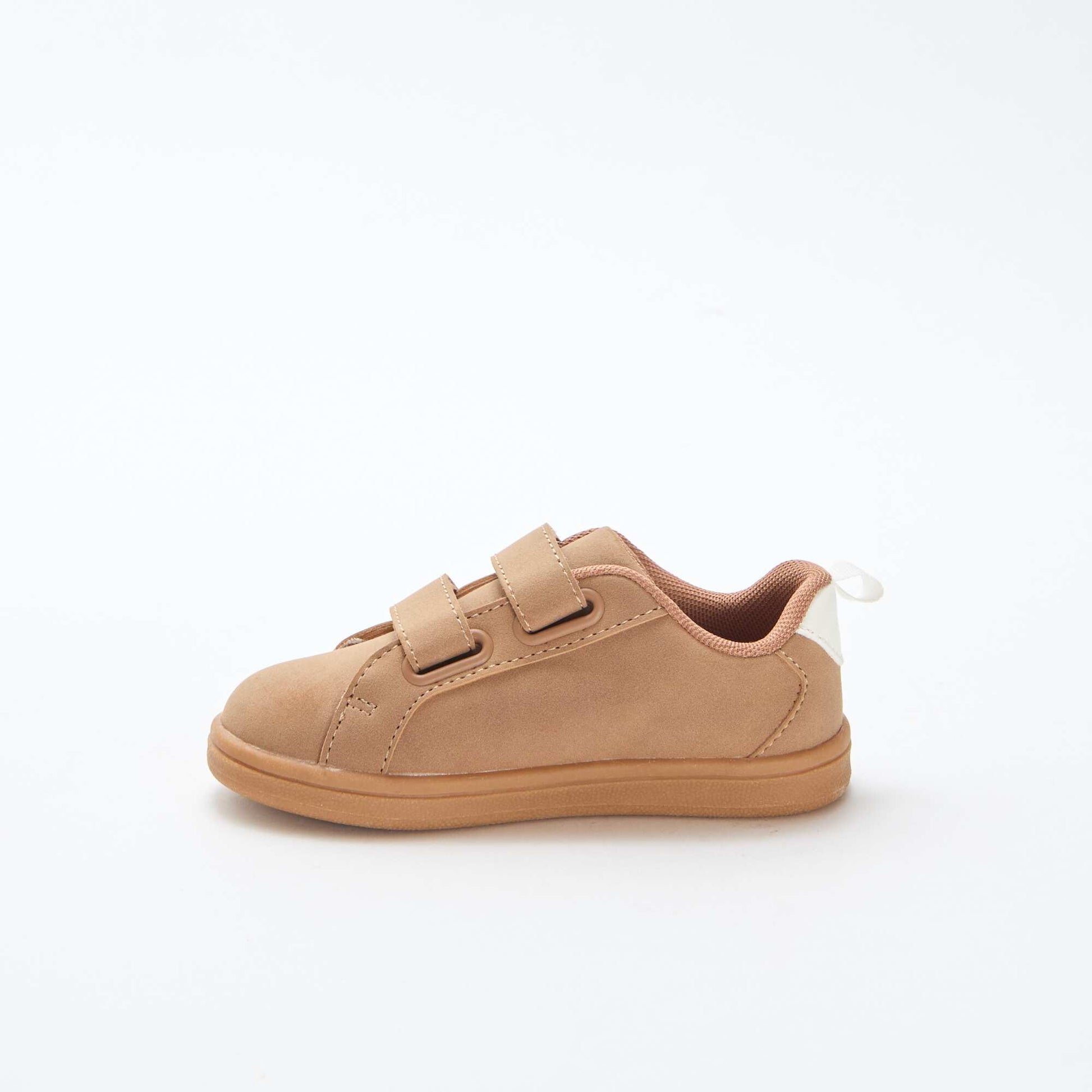 Two-Tone Suede-Effect Low-Top Sneakers with Hook-and-Loop Fastening BROWN