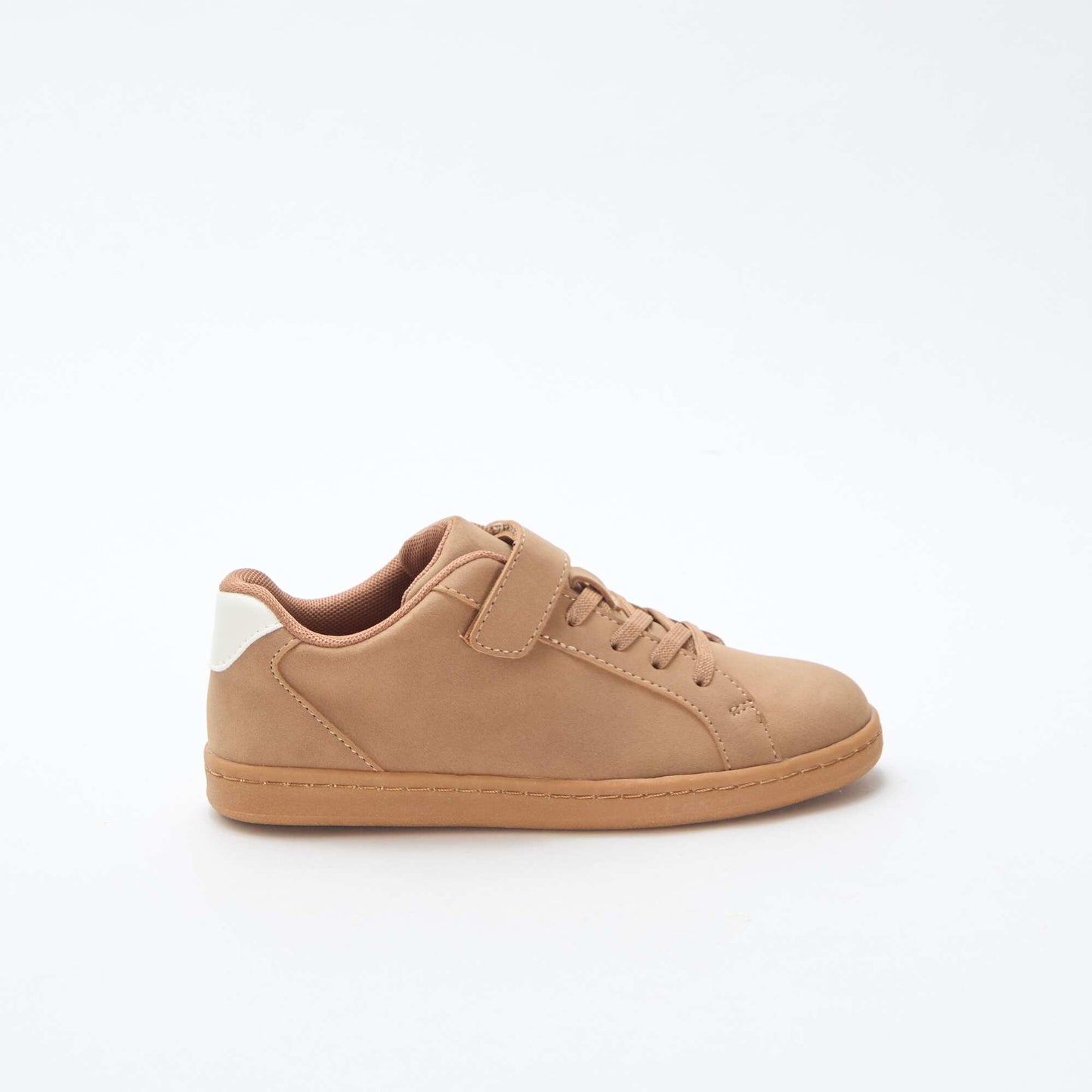 Suede-look Low Top Sneakers with Hook-and-Loop Fastening BROWN