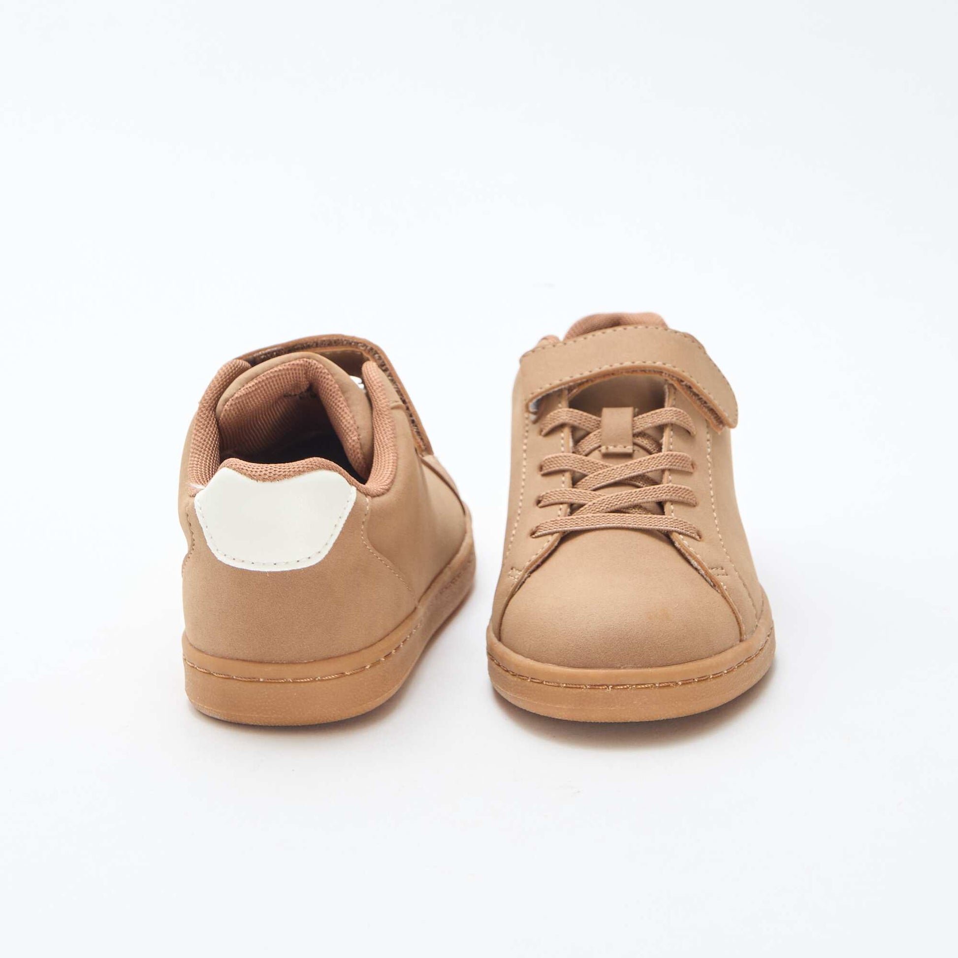 Suede-look Low Top Sneakers with Hook-and-Loop Fastening BROWN
