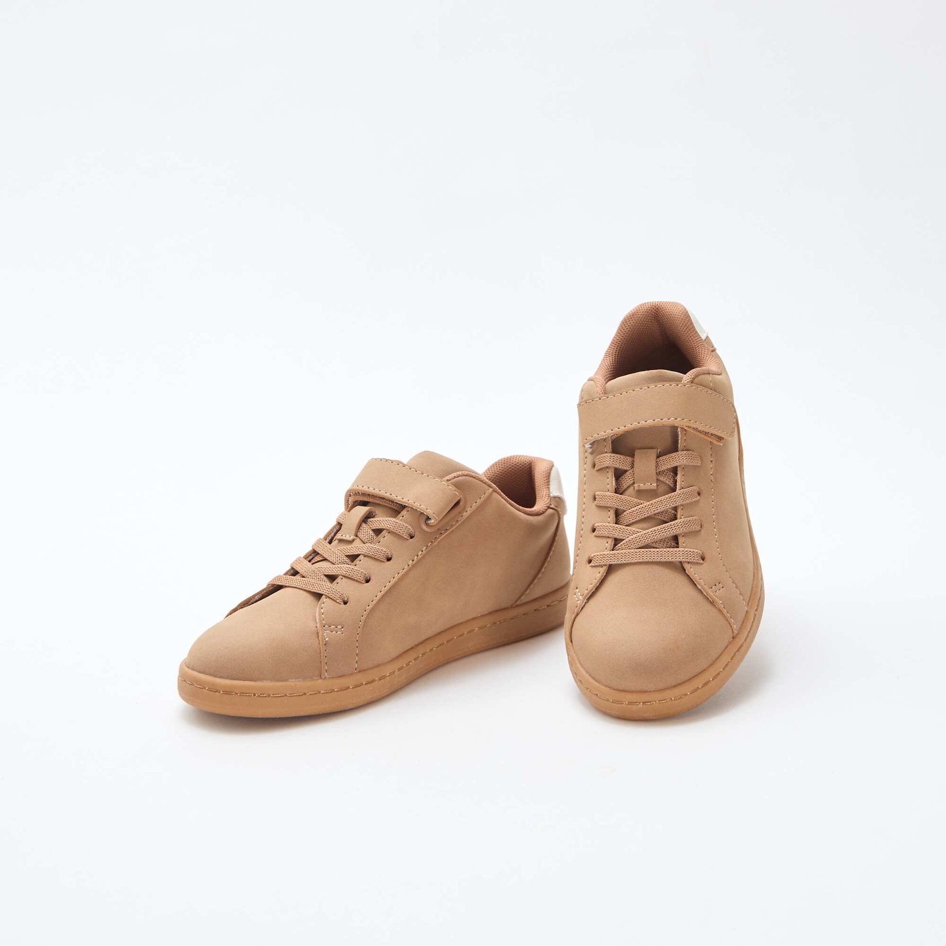 Suede-look Low Top Sneakers with Hook-and-Loop Fastening BROWN