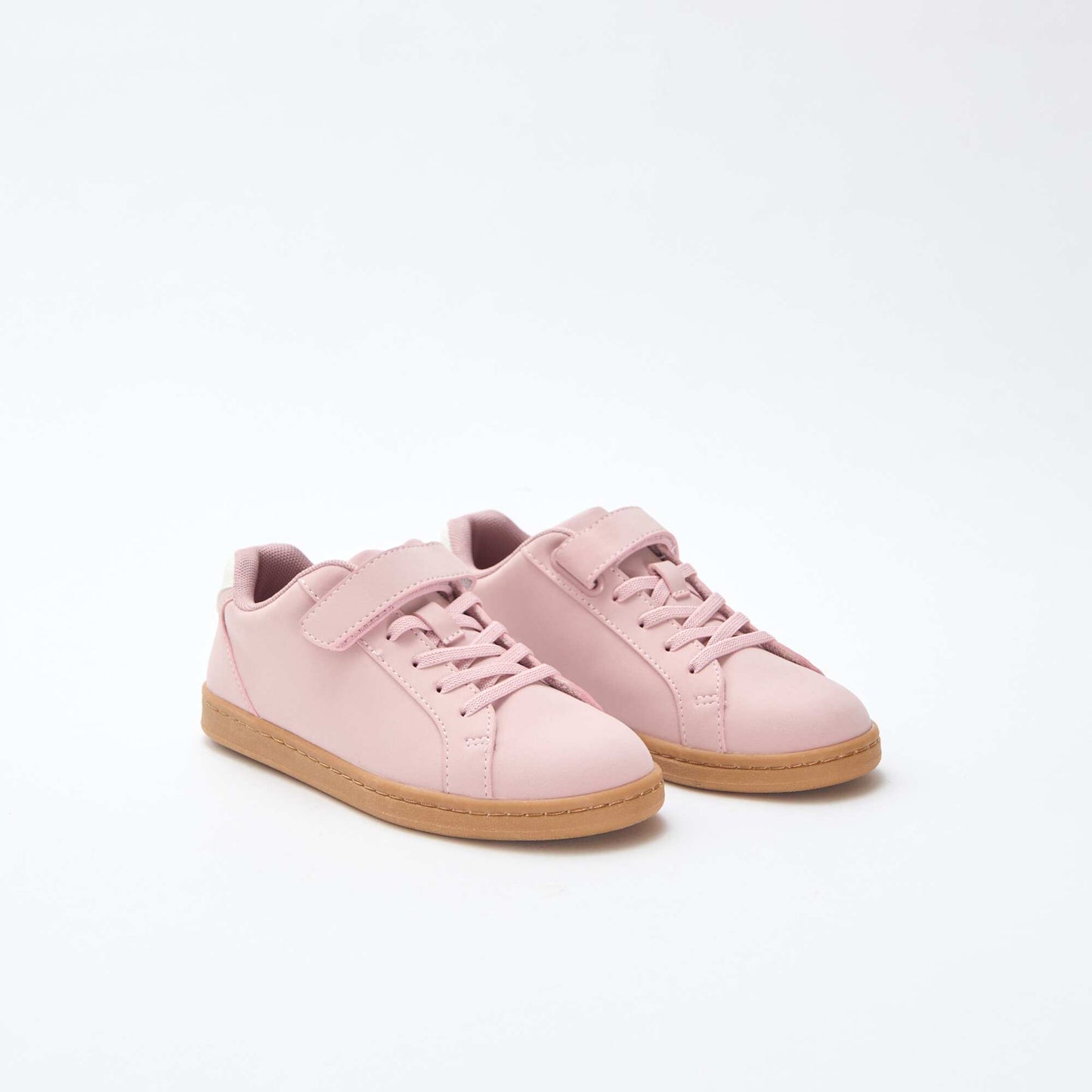 Suede-look Low-Top Sneakers with Hook-and-Loop Fastener PINK