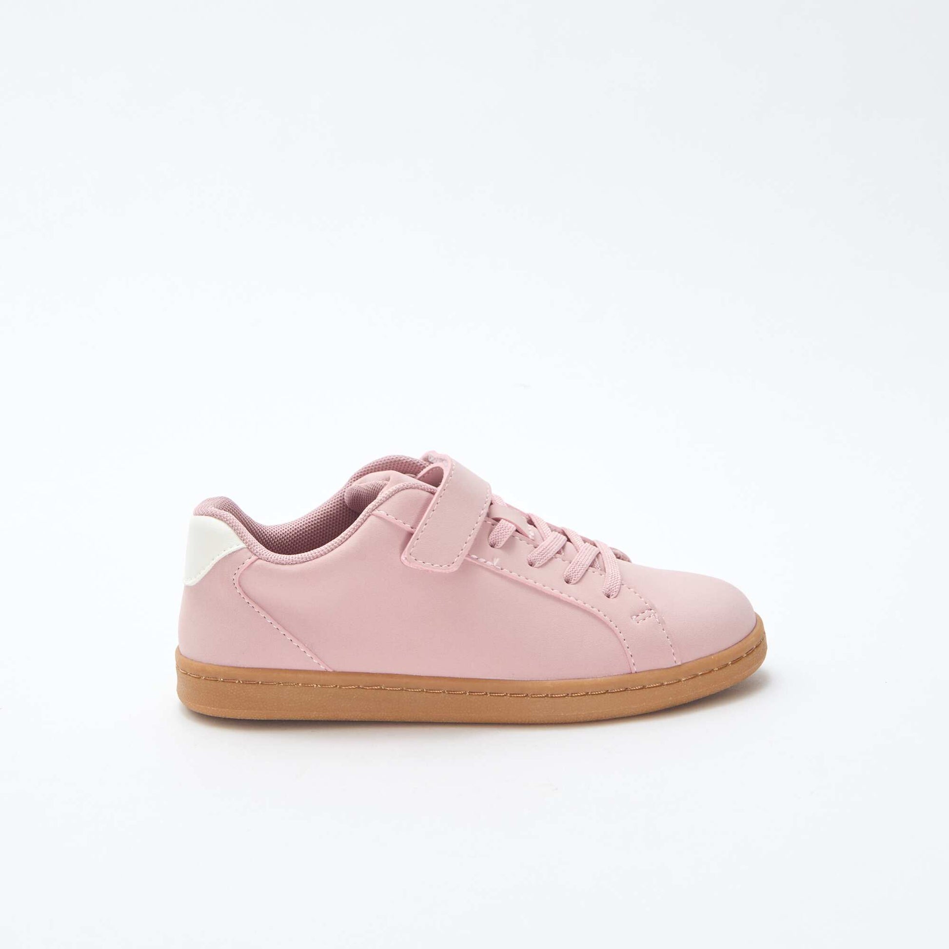 Suede-look Low-Top Sneakers with Hook-and-Loop Fastener PINK